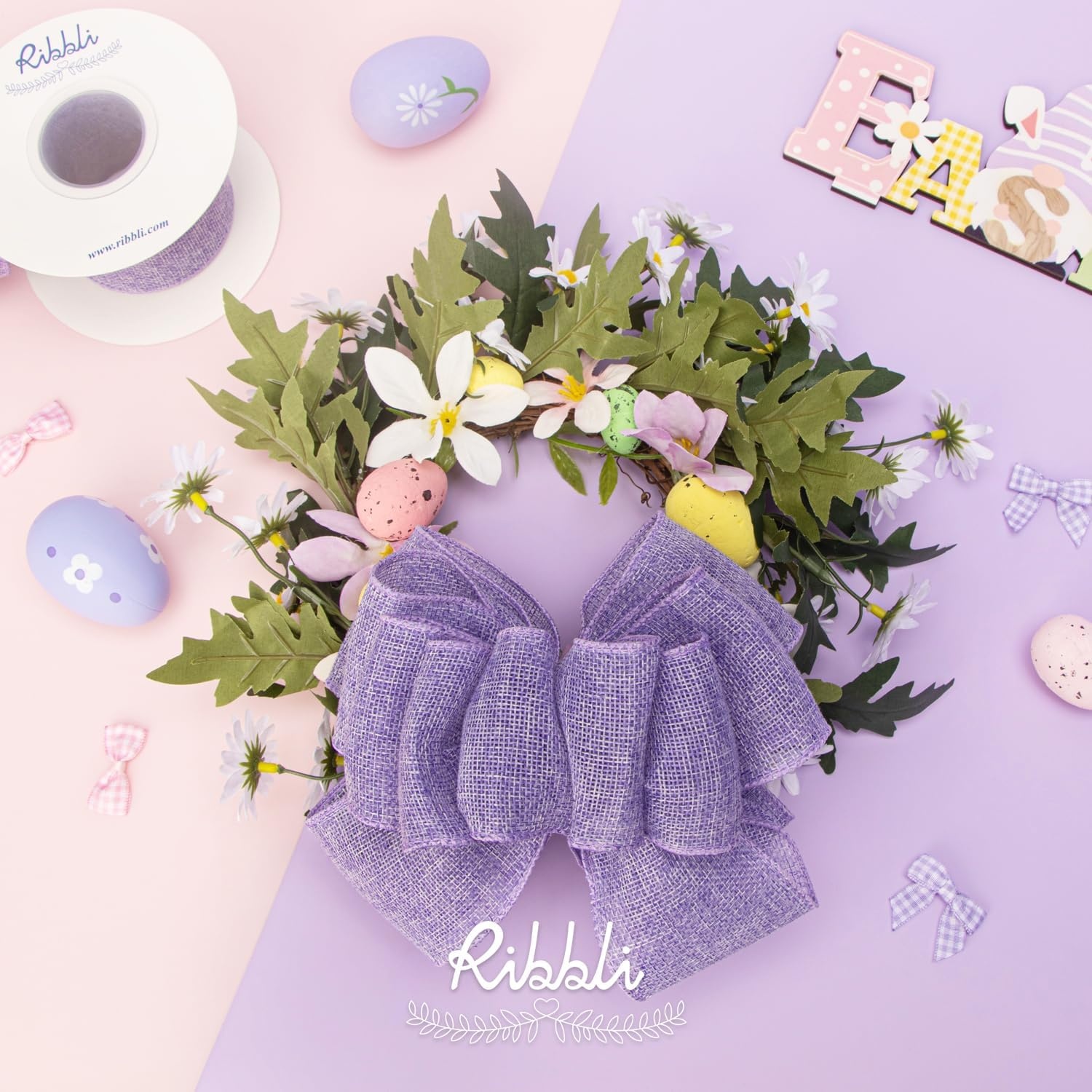 Ribbli Baby Blue Burlap Wired Ribbon,2-1/2 Inch x Continuous 10 Yard, Wired Edge Ribbon for Big Bow,Wreath,Baby Shower Decoration,Outdoor Decoration(Lt.Purple)