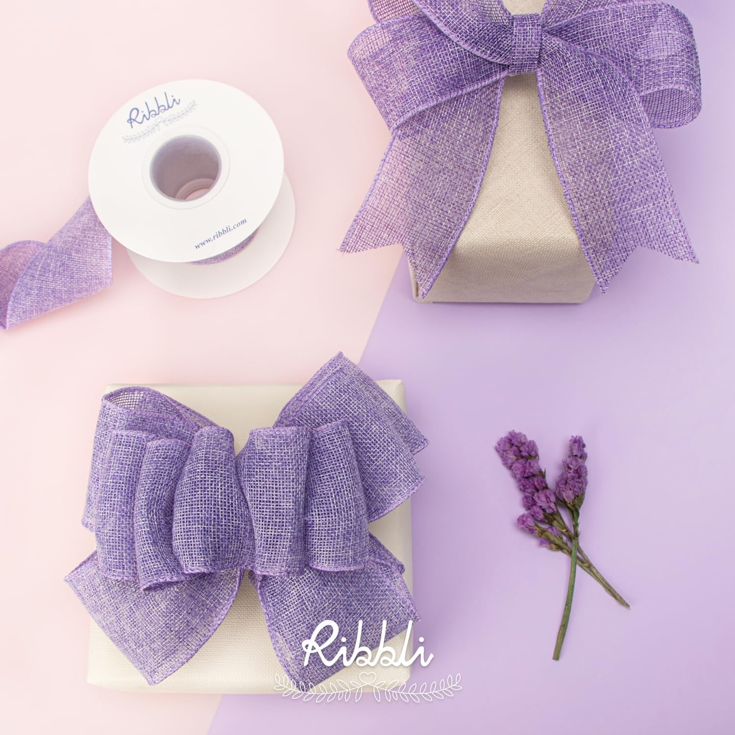 Ribbli Baby Blue Burlap Wired Ribbon,2-1/2 Inch x Continuous 10 Yard, Wired Edge Ribbon for Big Bow,Wreath,Baby Shower Decoration,Outdoor Decoration(Lt.Purple)