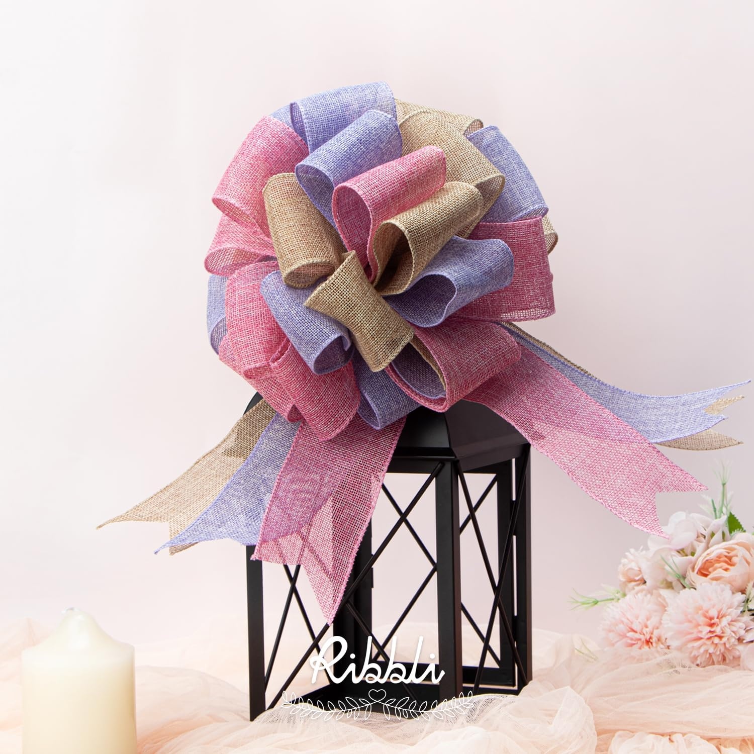 Ribbli Baby Blue Burlap Wired Ribbon,2-1/2 Inch x Continuous 10 Yard, Wired Edge Ribbon for Big Bow,Wreath,Baby Shower Decoration,Outdoor Decoration(Lt.Purple)