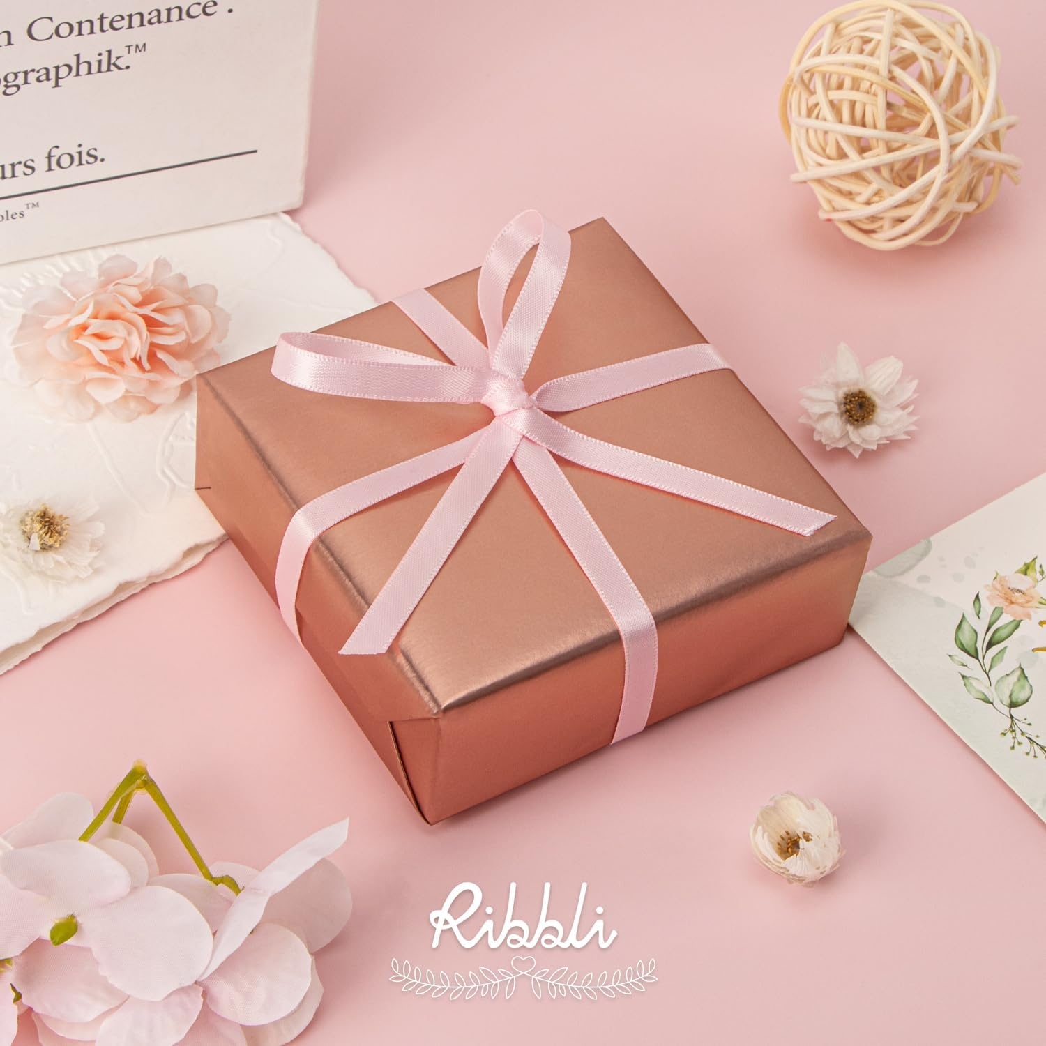 Ribbli Dusty Blue Satin Ribbon Double Faced Satin 1-1/2 Inch x Continuous 50 Yards-Blue Ribbon for Gift Wrapping Crafts Wedding Decoration Bows Bouquet Floral Arrangement(Pink Light)
