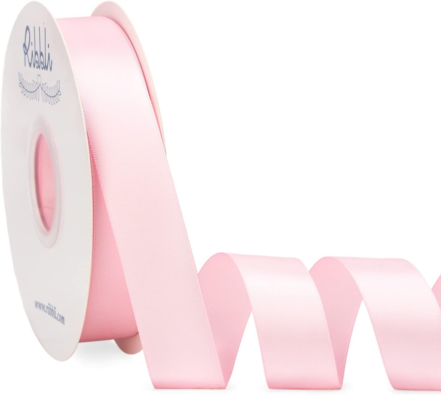 Ribbli Dusty Blue Satin Ribbon Double Faced Satin 1-1/2 Inch x Continuous 50 Yards-Blue Ribbon for Gift Wrapping Crafts Wedding Decoration Bows Bouquet Floral Arrangement(Pink Light)