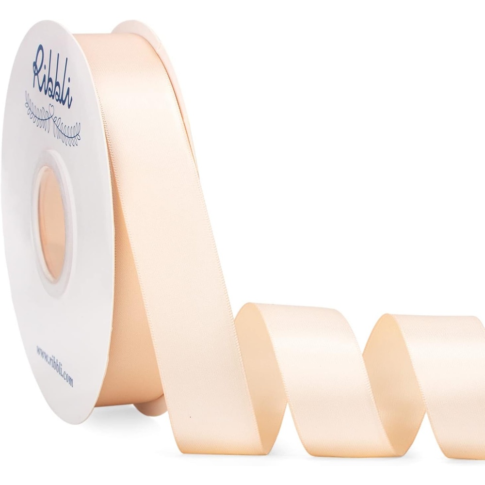 Ribbli Dusty Blue Satin Ribbon Double Faced Satin 1-1/2 Inch x Continuous 50 Yards-Blue Ribbon for Gift Wrapping Crafts Wedding Decoration Bows Bouquet Floral Arrangement(Champagne Pink)