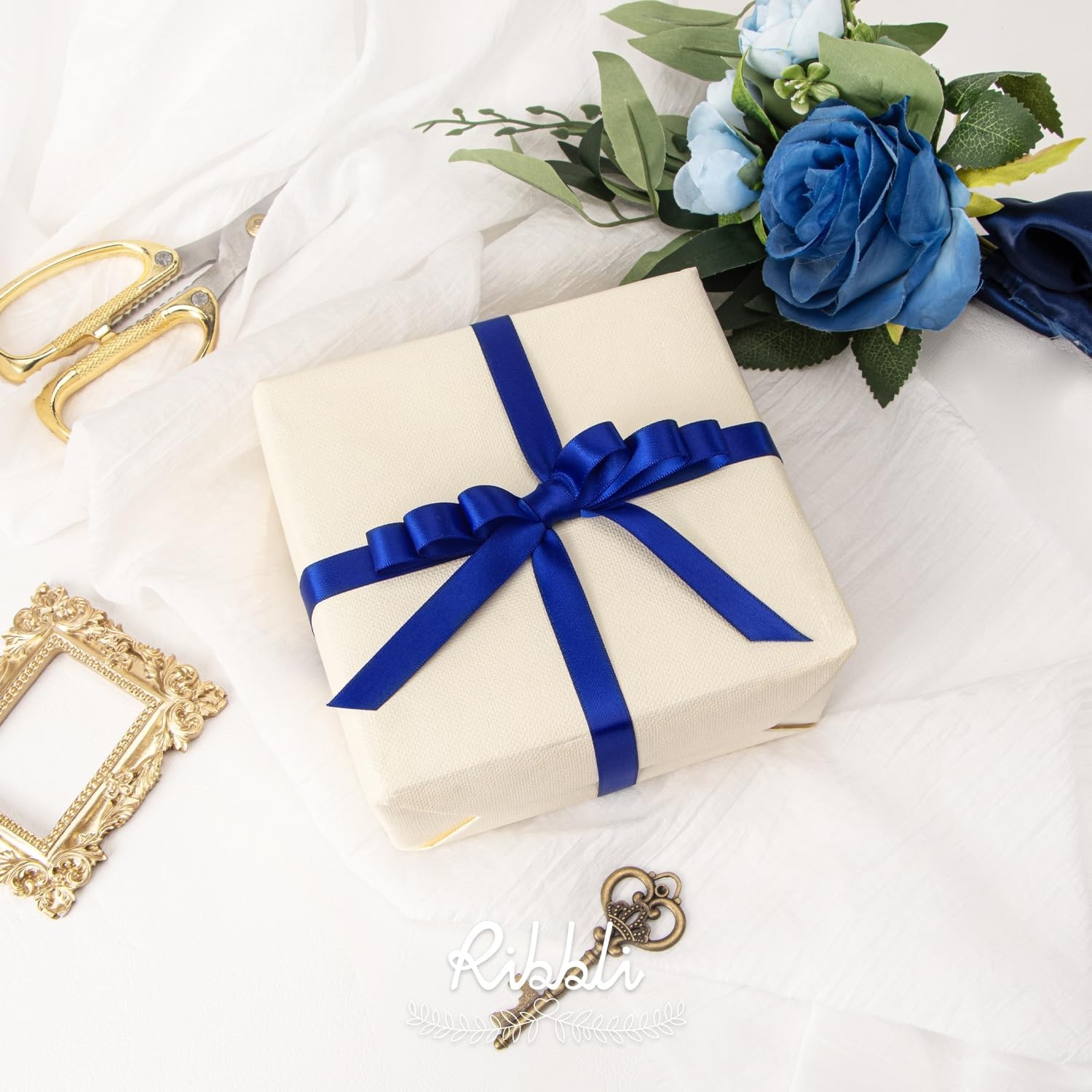 Ribbli Dusty Sage Satin Ribbon Double Faced Satin 1/2 inch x Continuous 50 Yards-Spring Moss Ribbon for Gift Wrapping Crafts Wedding Decoration Bows Bouquet Floral Arrangement(Blue Cobalt)