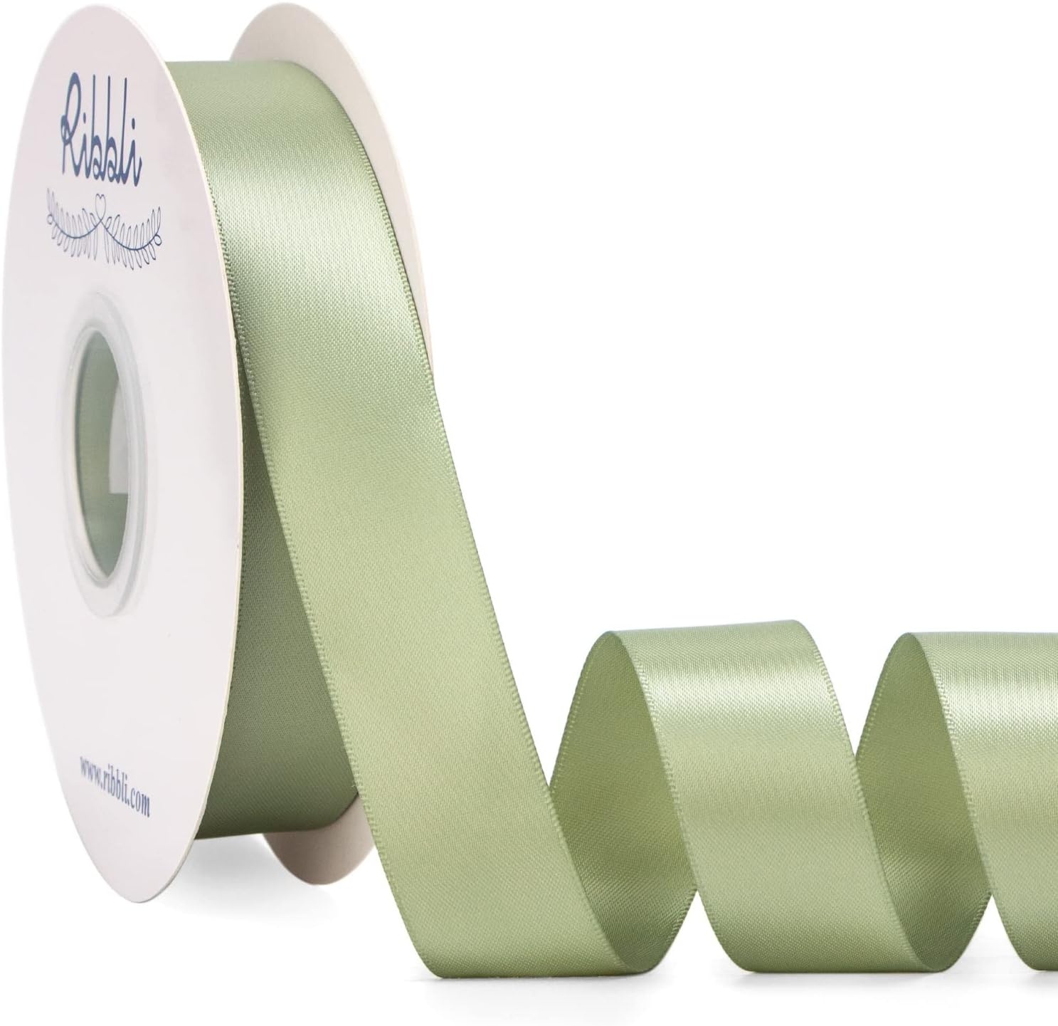 Ribbli Dusty Blue Satin Ribbon Double Faced Satin 1-1/2 Inch x Continuous 50 Yards-Blue Ribbon for Gift Wrapping Crafts Wedding Decoration Bows Bouquet Floral Arrangement(Green Dusty Sage)