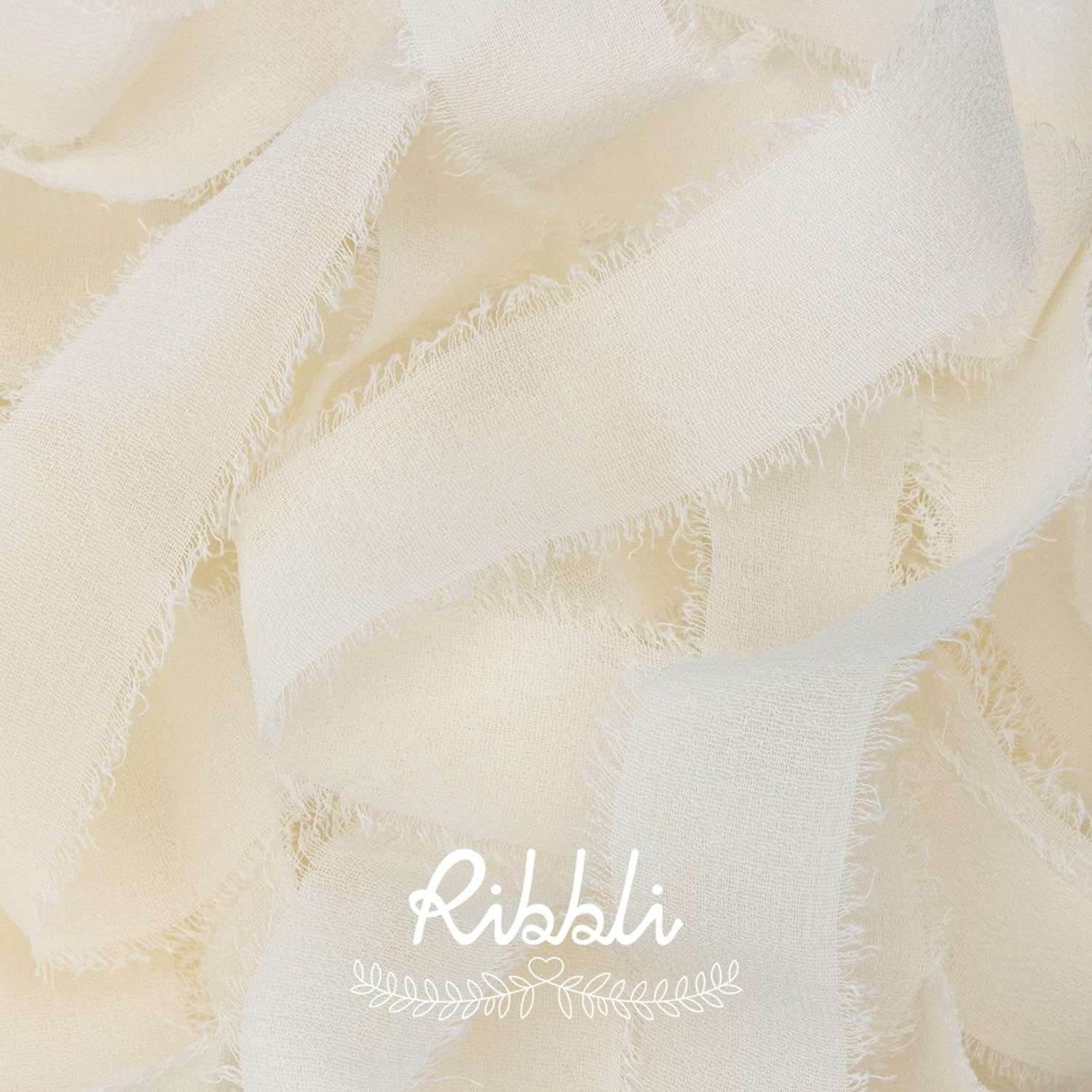 Ribbli Creamy Sage Ribbon 1 Inch x 3 Rolls Total 24 Yards Light Green Handmade Fringe Chiffon Silk Ribbon for Wrapping Wedding Invitations Bridal Bouquets DIY Crafts Home Decor(Ivory)