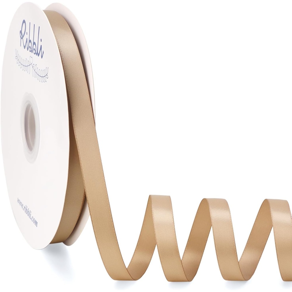 Ribbli Dusty Blue Satin Ribbon Double Faced Satin 1-1/2 Inch x Continuous 50 Yards-Blue Ribbon for Gift Wrapping Crafts Wedding Decoration Bows Bouquet Floral Arrangement(Champagne Gold)