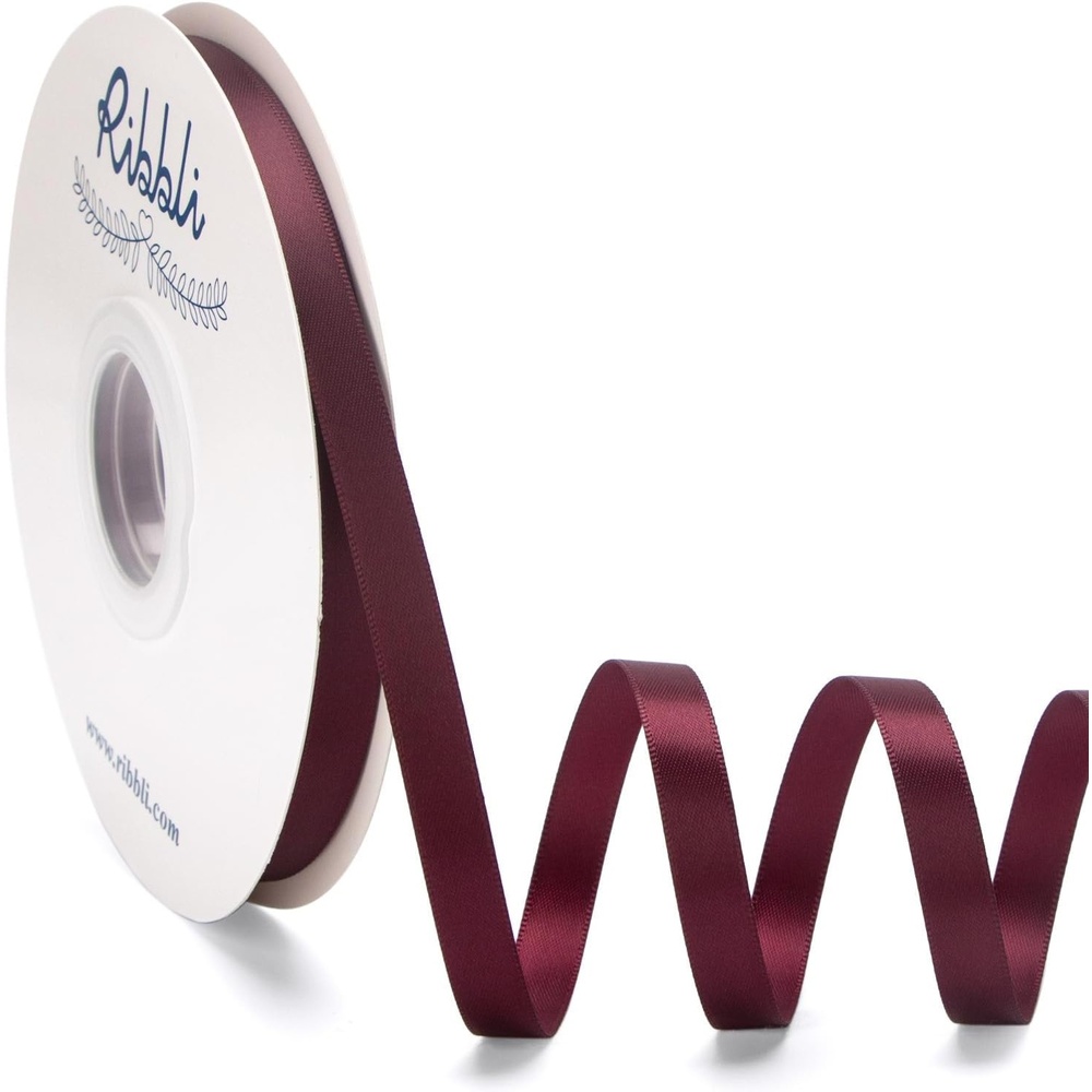 Ribbli Champagne Gold Satin Ribbon Double Faced Satin 3/8 Inch x Continuous 50 Yards-Champagne Ribbon for Gift Wrapping Crafts Wedding Decoration Bows Bouquet Floral Arrangement(Dk.Burgundy)