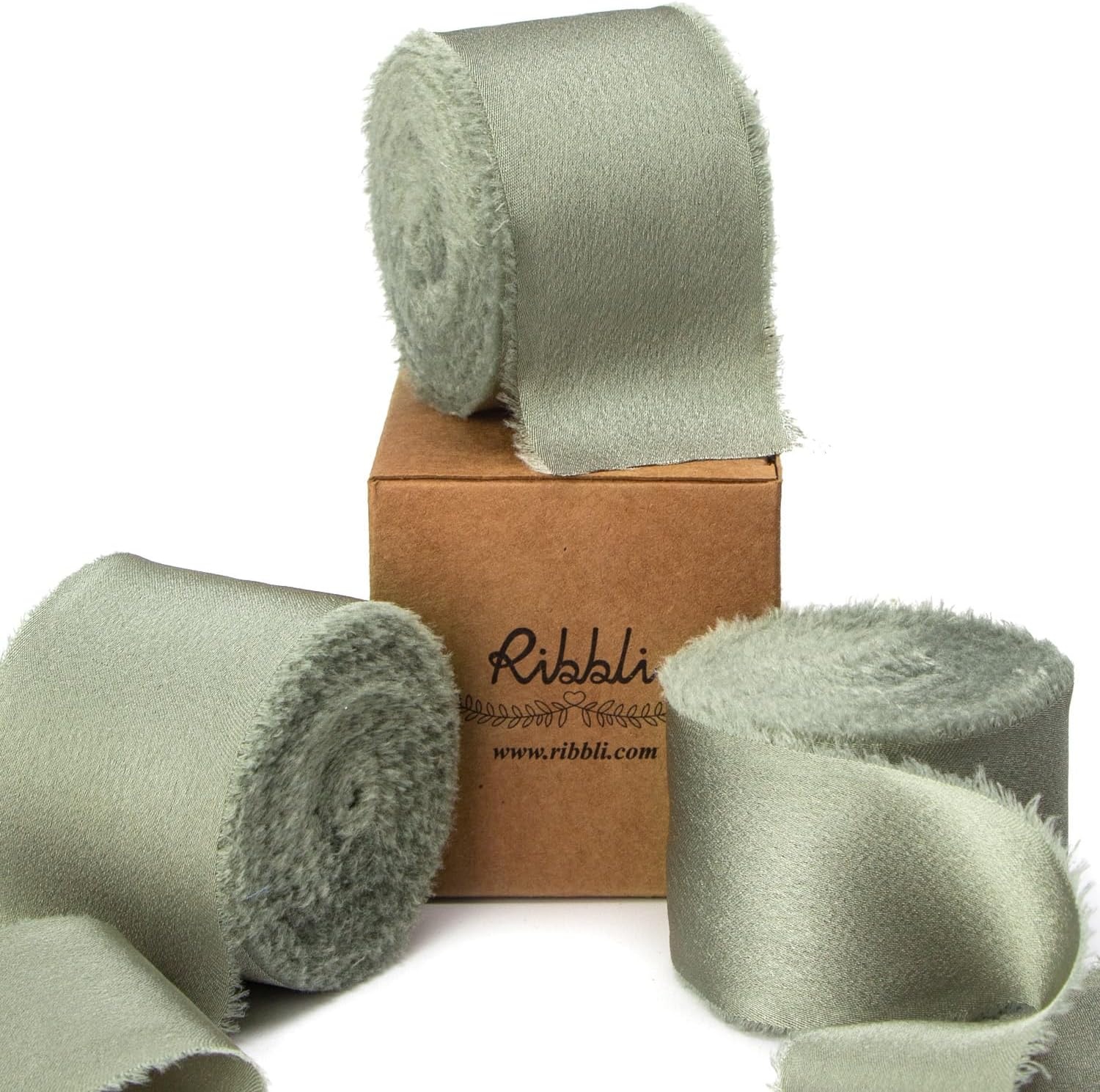 Ribbli Terracotta Silk Satin Ribbon 1.5 Inch x 30 Yard Handmade Frayed Chiffon Burnt Orange Ribbon for Gift Wrapping Wedding Invitations Bridal Bouquets Home Decor(Dusty Green)