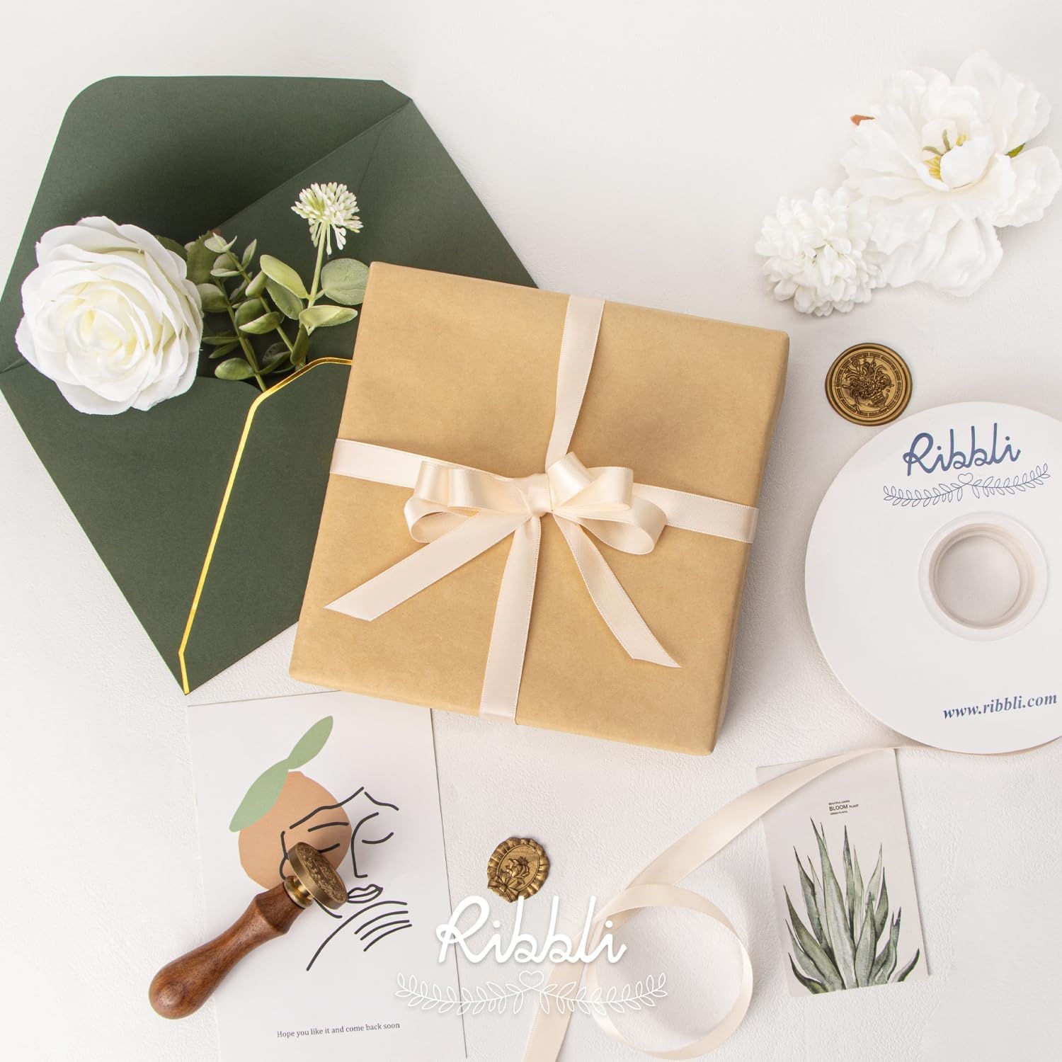 Ribbli Dusty Sage Satin Ribbon Double Faced Satin 1/2 inch x Continuous 50 Yards-Spring Moss Ribbon for Gift Wrapping Crafts Wedding Decoration Bows Bouquet Floral Arrangement(Champagne Pink)