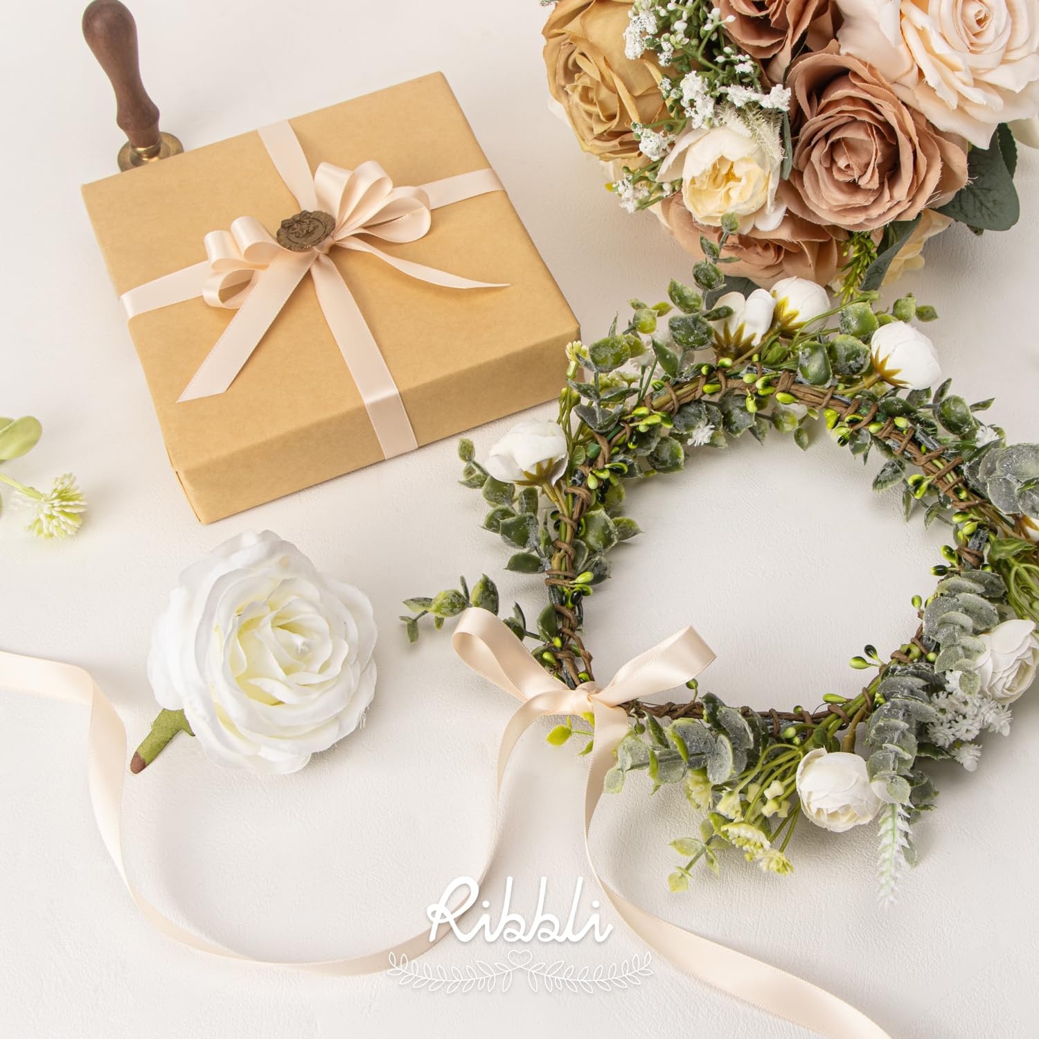 Ribbli Dusty Sage Satin Ribbon Double Faced Satin 1/2 inch x Continuous 50 Yards-Spring Moss Ribbon for Gift Wrapping Crafts Wedding Decoration Bows Bouquet Floral Arrangement(Champagne Pink)