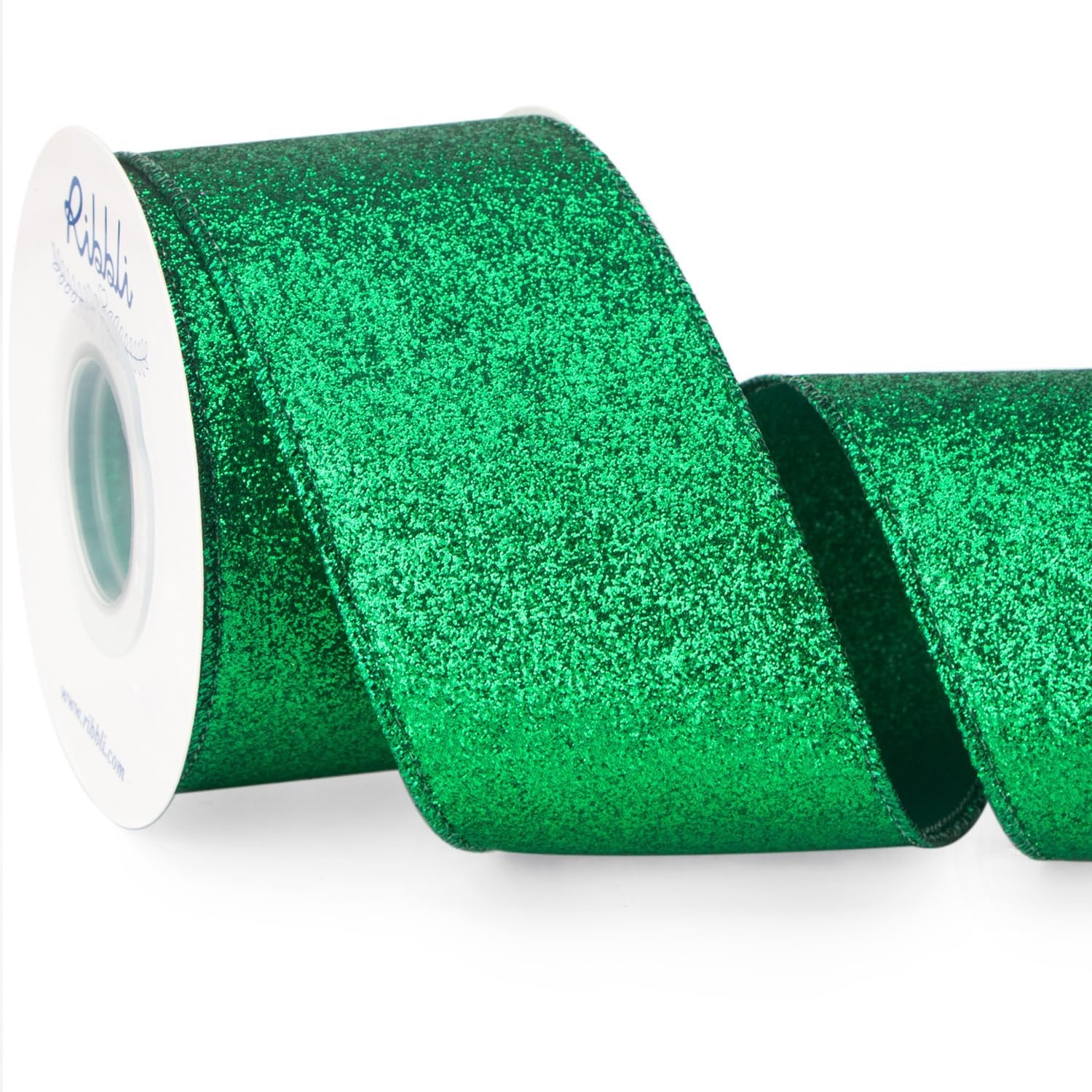Ribbli Turquoise Blue Glitter Wired Ribbon,Turquoise with Metallic Edge,Christmas Ribbon for Wreath, Christmas Tree Decoration, Gift Wrapping,Home Decor, 2-1/2 Inch x 10 Yards(Emerald Green)