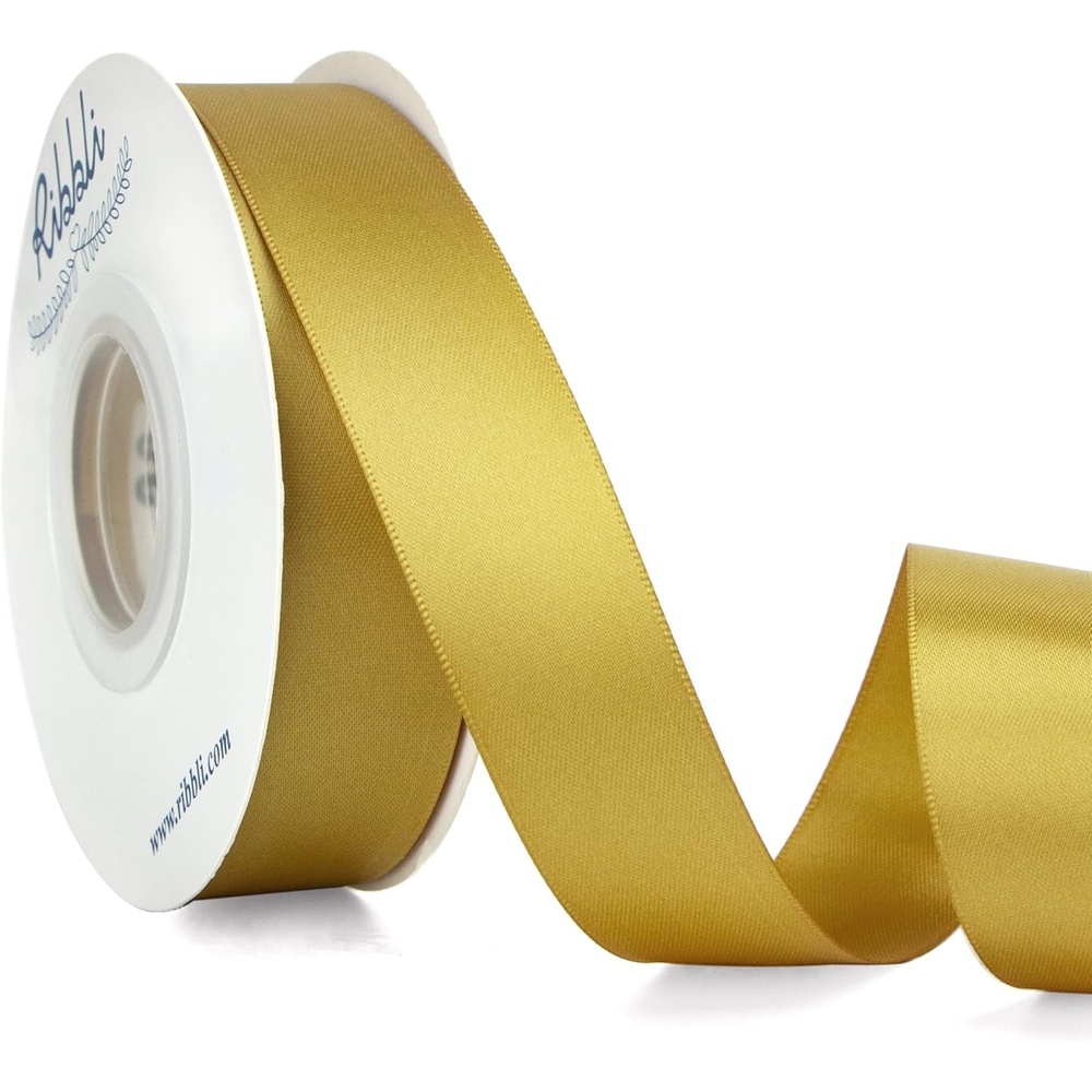 Ribbli Double Faced Rose Gold Satin Ribbon,3/8 x Continuous 25 Yards,Use for Bows Bouquet,Gift Wrapping,Floral Arrangement(Gold)