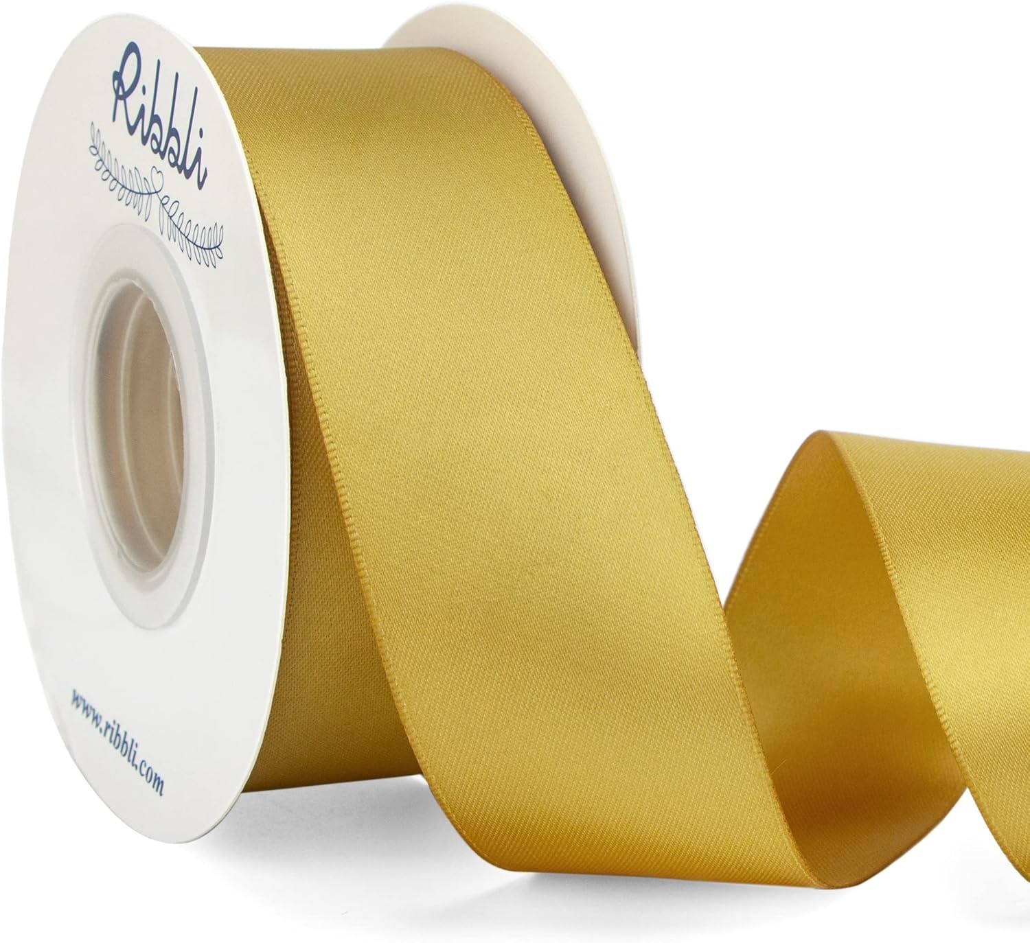 Ribbli Double Faced Rose Gold Satin Ribbon,3/8 x Continuous 25 Yards,Use for Bows Bouquet,Gift Wrapping,Floral Arrangement(Gold)