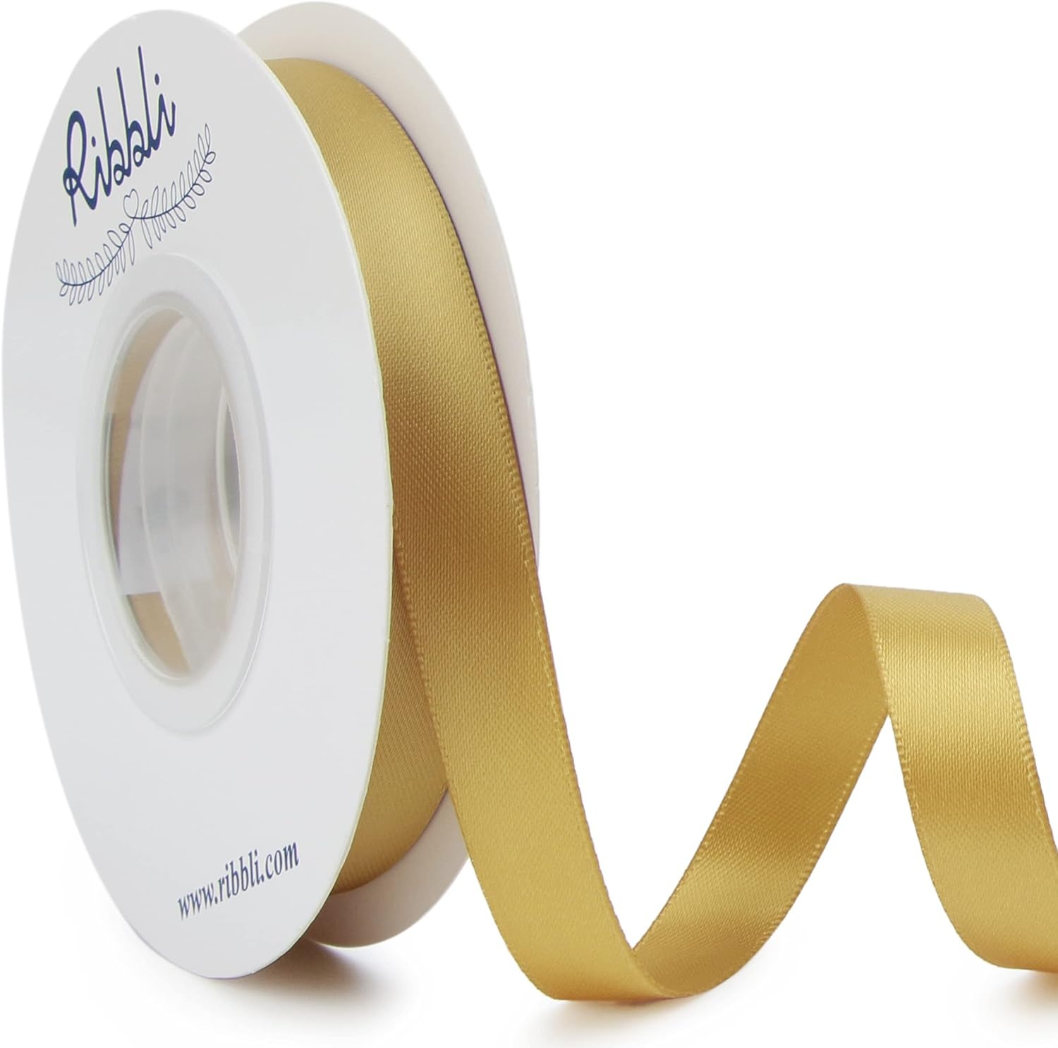 Ribbli Double Faced Rose Gold Satin Ribbon,3/8 x Continuous 25 Yards,Use for Bows Bouquet,Gift Wrapping,Floral Arrangement(Gold)