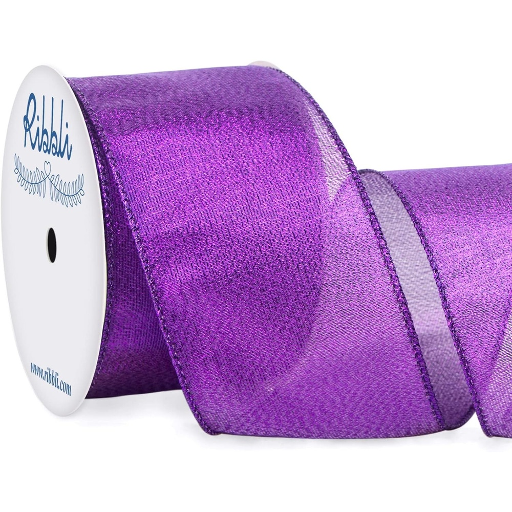 Ribbli Metallic Emerlad Green Wired Ribbon,2-1/2 Inch x Continuous 10 Yard, Deluxe Green Glitter,Christmas Ribbon for Crafts,Wreaths,Big Bow,Gift Wrapping, Christmas Tree Decoration(Purple)