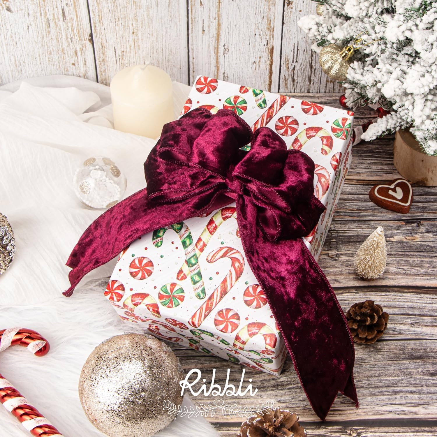 Ribbli Royal Blue Velvet Wired Ribbon 4 Inch Crushed Velvet Christmas Ribbon for Gift Wrapping Christmas Tree Decoration Crafts Wreaths Supplies-Continuous 10 Yards(Burgundy)