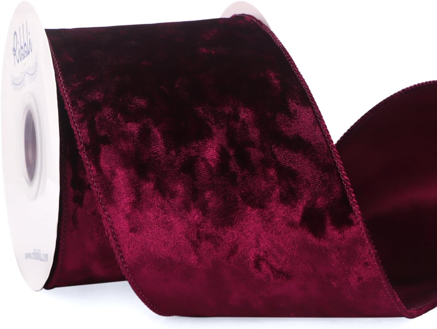 Ribbli Royal Blue Velvet Wired Ribbon 4 Inch Crushed Velvet Christmas Ribbon for Gift Wrapping Christmas Tree Decoration Crafts Wreaths Supplies-Continuous 10 Yards(Burgundy)