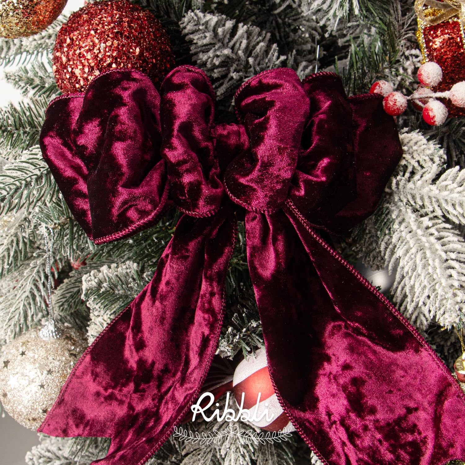 Ribbli Royal Blue Velvet Wired Ribbon 4 Inch Crushed Velvet Christmas Ribbon for Gift Wrapping Christmas Tree Decoration Crafts Wreaths Supplies-Continuous 10 Yards(Burgundy)