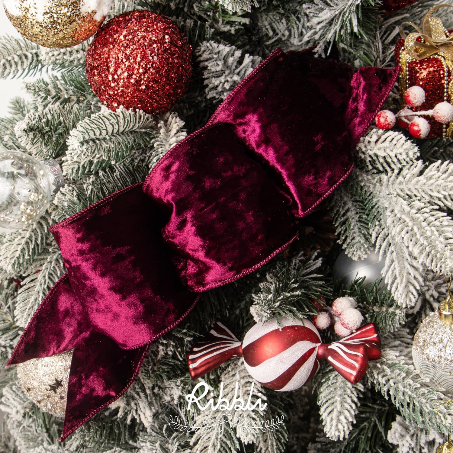 Ribbli Royal Blue Velvet Wired Ribbon 4 Inch Crushed Velvet Christmas Ribbon for Gift Wrapping Christmas Tree Decoration Crafts Wreaths Supplies-Continuous 10 Yards(Burgundy)