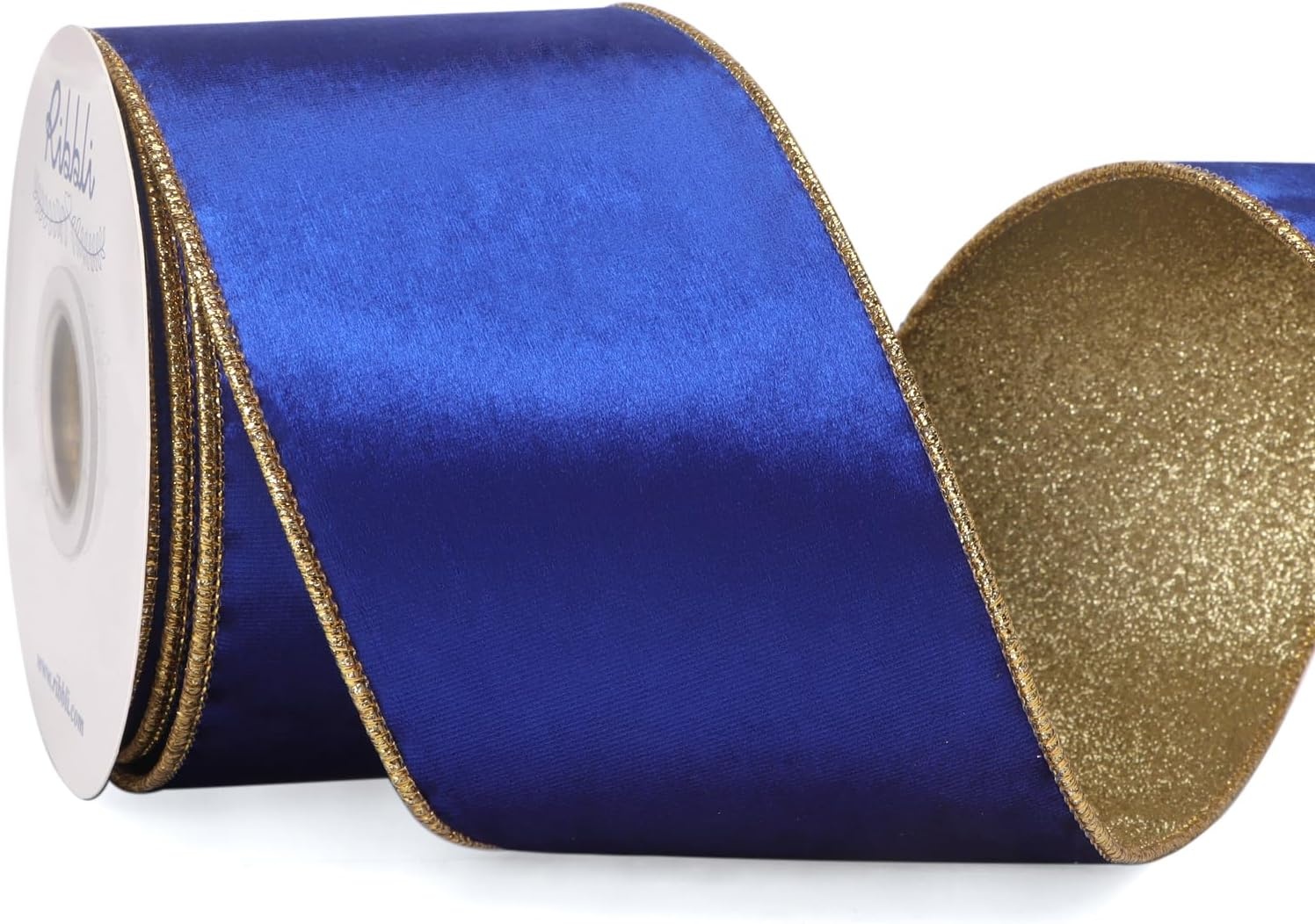Ribbli Moss Green Velvet Ribbon Wired 2.5 Inch Glossy Velvet with Gold Glitter Christmas Ribbon for Christmas Tree Decoration Big Bow Gift Wrapping Crafts Wreaths Supplies – Continuous 10 Yards(Royal Blue)