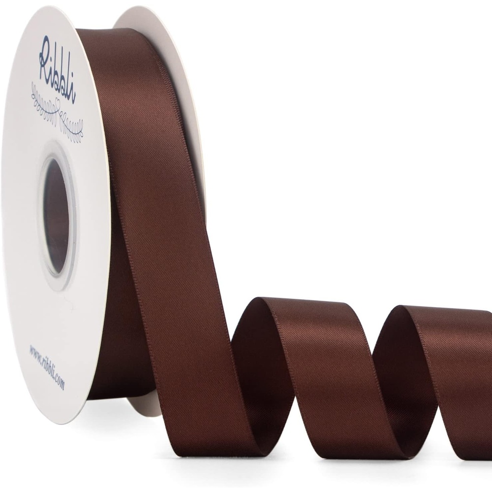 Ribbli Dusty Blue Satin Ribbon Double Faced Satin 1-1/2 Inch x Continuous 50 Yards-Blue Ribbon for Gift Wrapping Crafts Wedding Decoration Bows Bouquet Floral Arrangement(Brown Coffee)