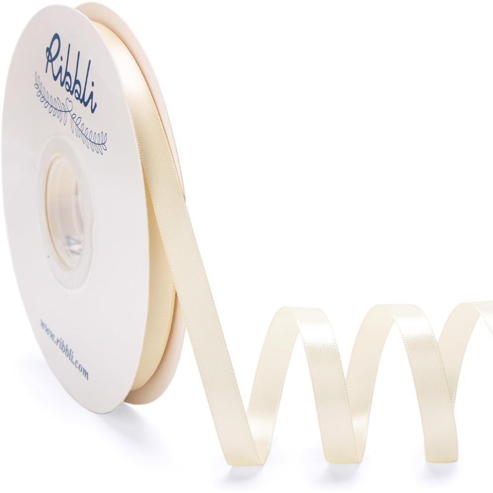 Ribbli Champagne Gold Satin Ribbon Double Faced Satin 3/8 Inch x Continuous 50 Yards-Champagne Ribbon for Gift Wrapping Crafts Wedding Decoration Bows Bouquet Floral Arrangement(Ivory)