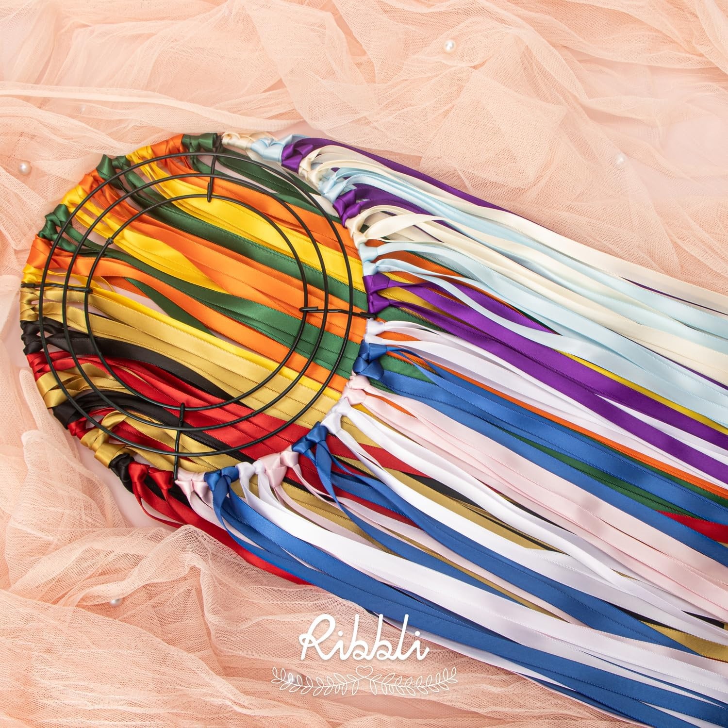 Ribbli Champagne Gold Satin Ribbon Double Faced Satin 3/8 Inch x Continuous 50 Yards-Champagne Ribbon for Gift Wrapping Crafts Wedding Decoration Bows Bouquet Floral Arrangement(Ivory)
