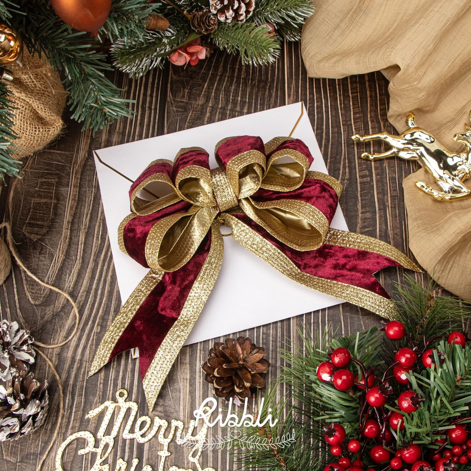 Ribbli Dusty Green Velvet Wired Ribbon with Glitter Edge 4 Inch Christmas Ribbon for Tree Gift Wrapping Wreaths Garland Topper Bows Crafts Home Decor -10 Yards(Burgundy)