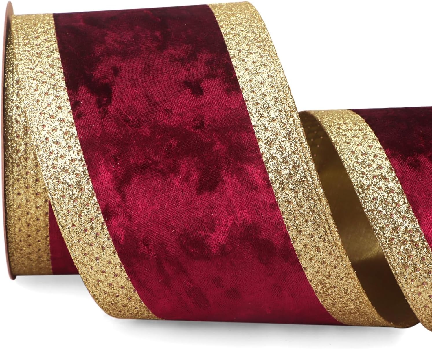 Ribbli Dusty Green Velvet Wired Ribbon with Glitter Edge 4 Inch Christmas Ribbon for Tree Gift Wrapping Wreaths Garland Topper Bows Crafts Home Decor -10 Yards(Burgundy)