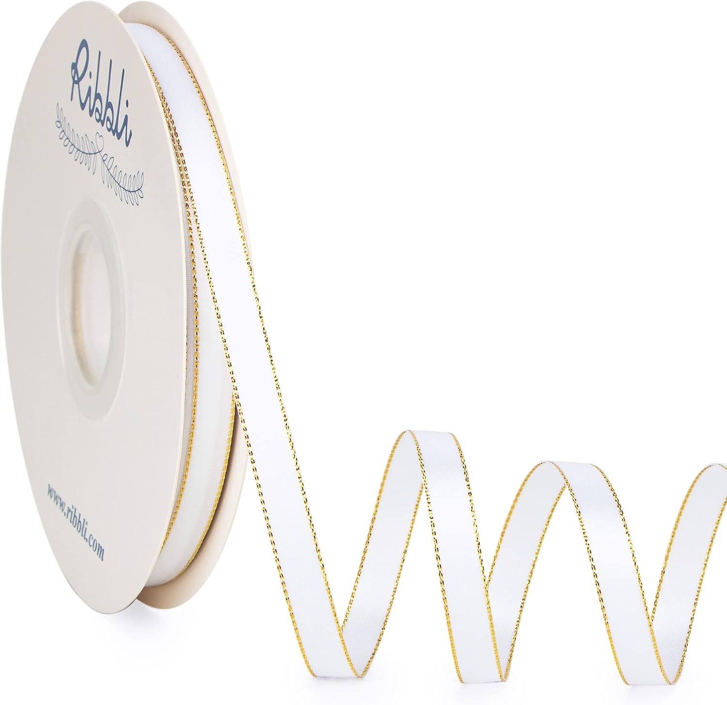Ribbli Pearl Pink Satin Ribbon with Silver Edge,Double Faced Satin 3/8 inch x Continuous 50 Yards, Pearl Pink Ribbon Use for Crafts, Gift Wrapping, Wedding Card Decoration(White/Gold)