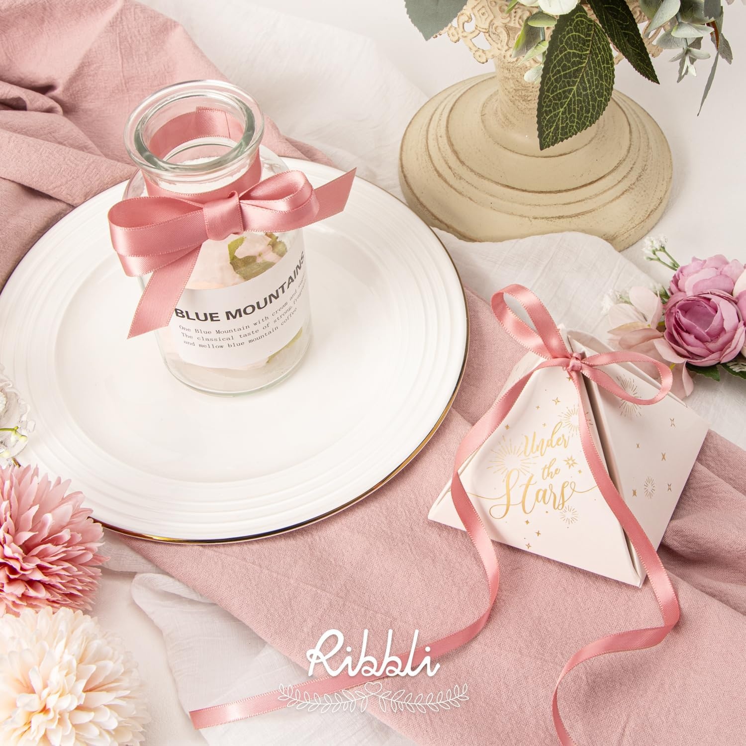 Ribbli Dusty Sage Satin Ribbon Double Faced Satin 1/2 inch x Continuous 50 Yards-Spring Moss Ribbon for Gift Wrapping Crafts Wedding Decoration Bows Bouquet Floral Arrangement(Rose Gold)