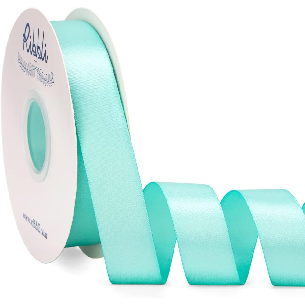 Ribbli Dusty Blue Satin Ribbon Double Faced Satin 1-1/2 Inch x Continuous 50 Yards-Blue Ribbon for Gift Wrapping Crafts Wedding Decoration Bows Bouquet Floral Arrangement(Blue Aqua)