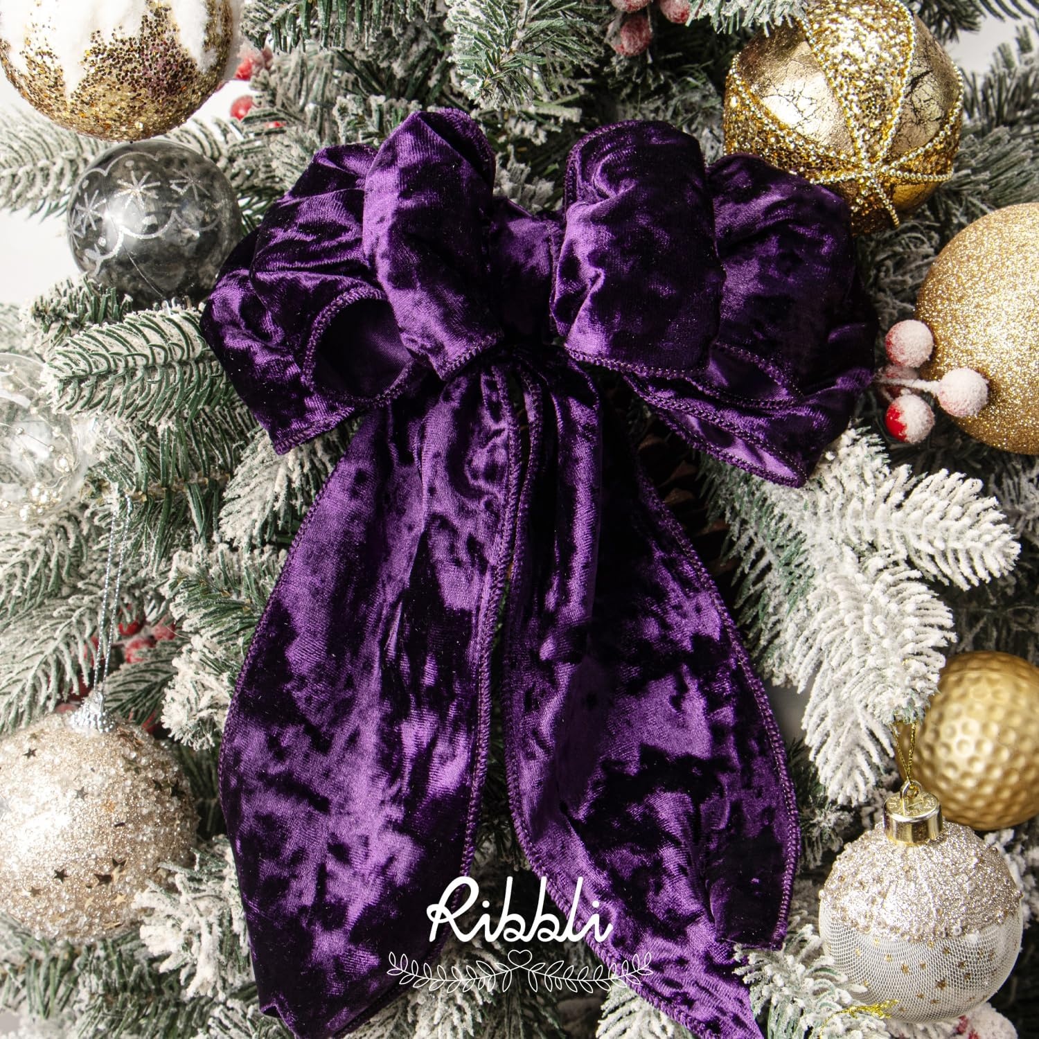 Ribbli Royal Blue Velvet Wired Ribbon 4 Inch Crushed Velvet Christmas Ribbon for Gift Wrapping Christmas Tree Decoration Crafts Wreaths Supplies-Continuous 10 Yards(Purple)