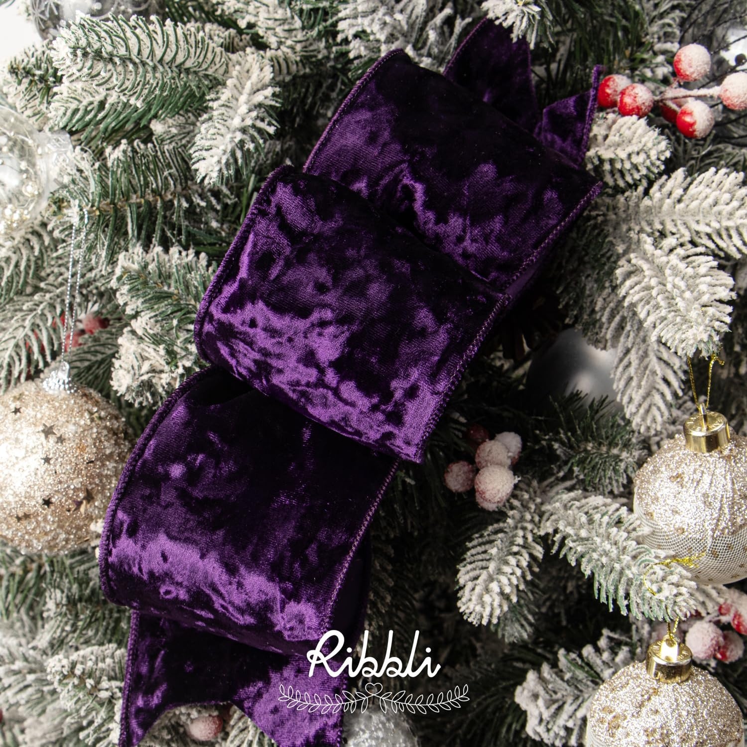 Ribbli Royal Blue Velvet Wired Ribbon 4 Inch Crushed Velvet Christmas Ribbon for Gift Wrapping Christmas Tree Decoration Crafts Wreaths Supplies-Continuous 10 Yards(Purple)
