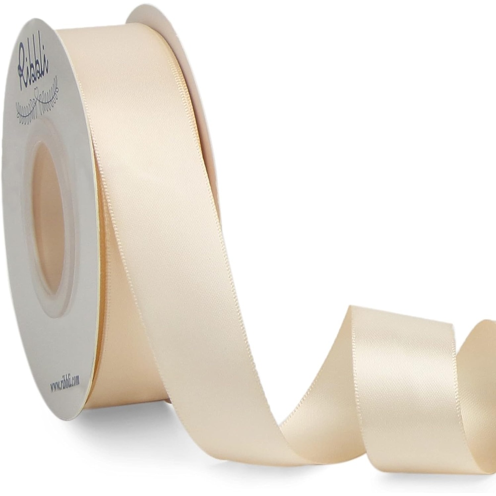 Ribbli Double Faced Rose Gold Satin Ribbon,3/8 x Continuous 25 Yards,Use for Bows Bouquet,Gift Wrapping,Floral Arrangement(Cream)