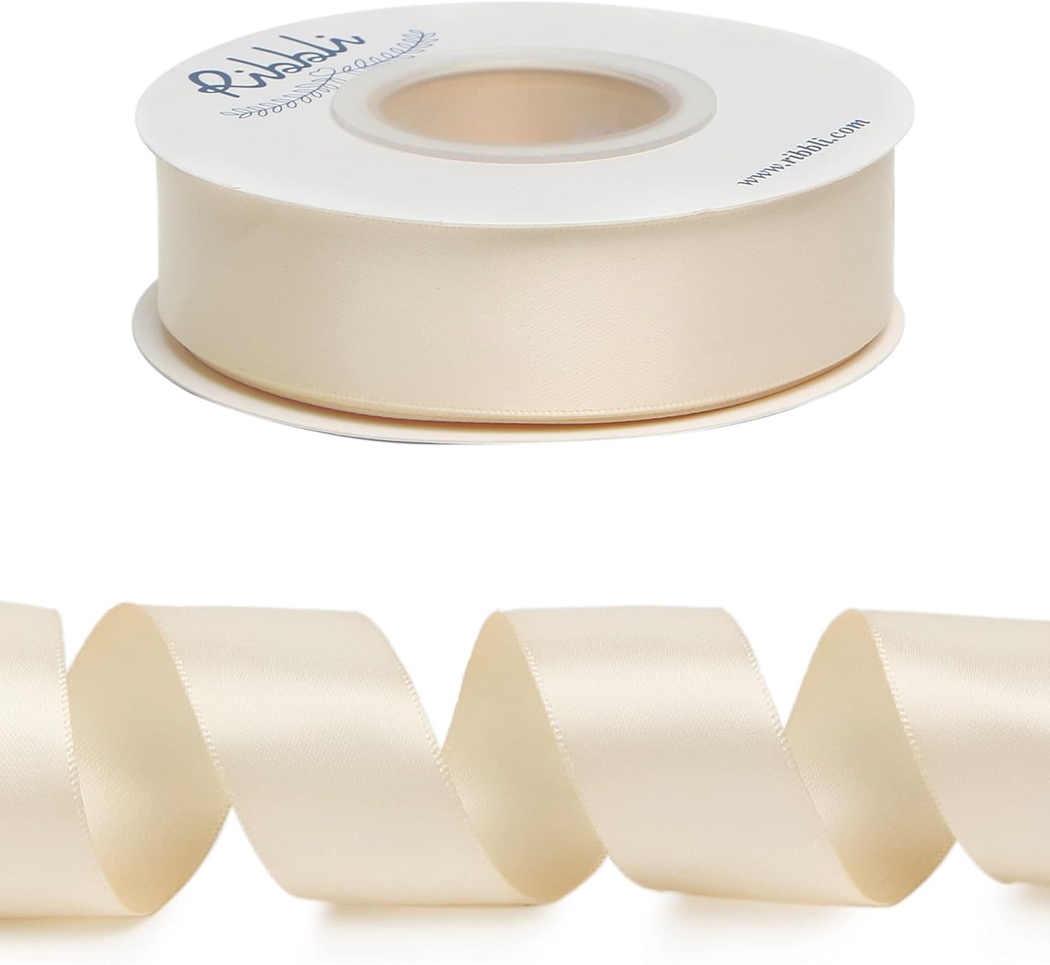 Ribbli Double Faced Rose Gold Satin Ribbon,3/8 x Continuous 25 Yards,Use for Bows Bouquet,Gift Wrapping,Floral Arrangement(Cream)