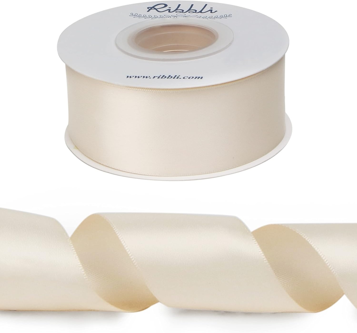 Ribbli Double Faced Rose Gold Satin Ribbon,3/8 x Continuous 25 Yards,Use for Bows Bouquet,Gift Wrapping,Floral Arrangement(Cream)