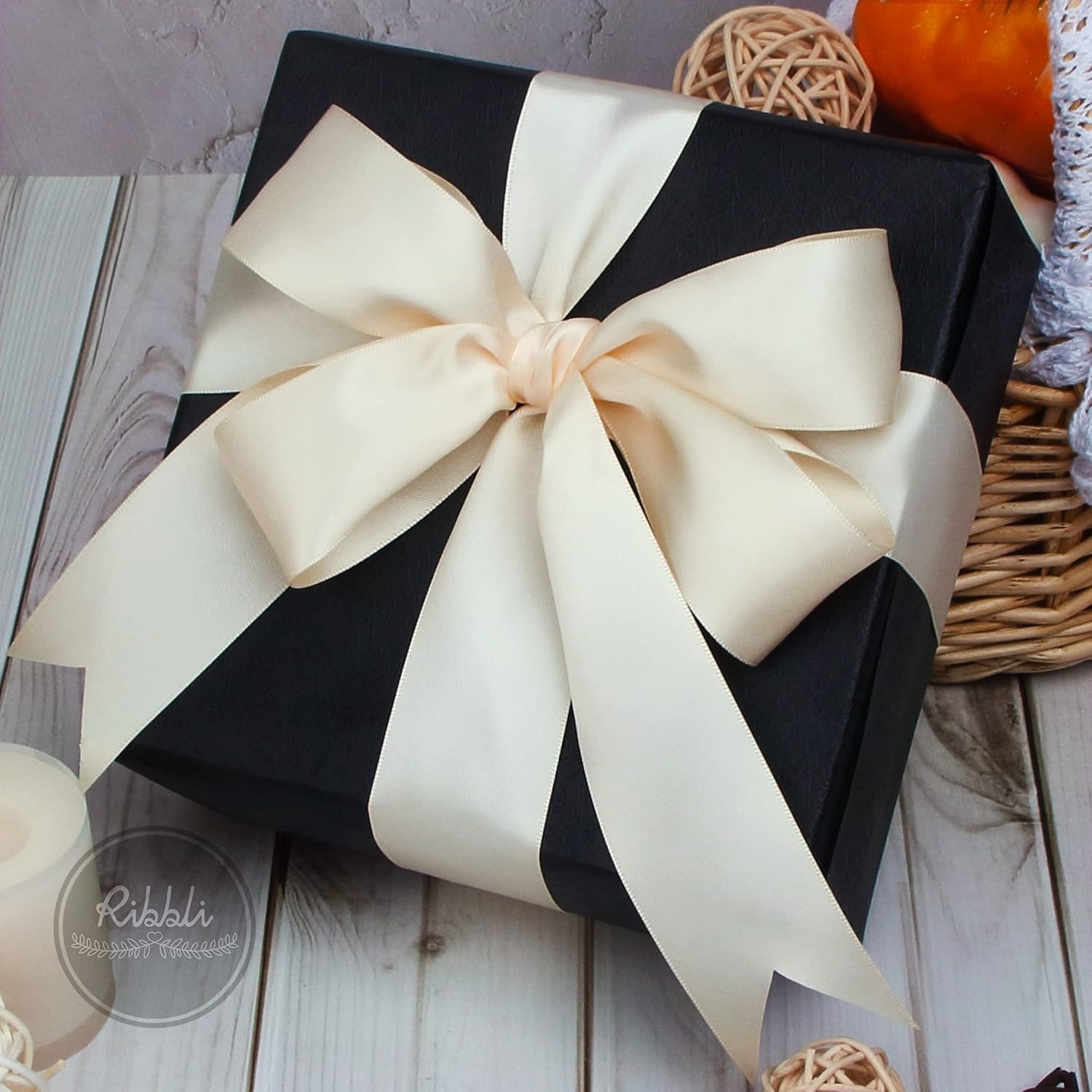 Ribbli Double Faced Rose Gold Satin Ribbon,3/8 x Continuous 25 Yards,Use for Bows Bouquet,Gift Wrapping,Floral Arrangement(Cream)