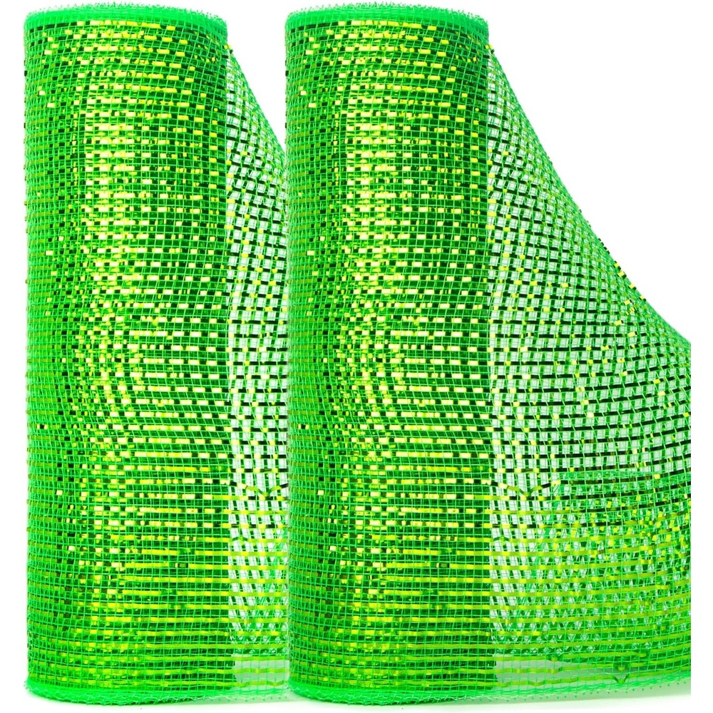 Ribbli 2 Rolls Burlap Mesh Ribbon,10 inch x 30 feet(10Yard) Each Roll,Natural with Jute,Use for Wreath Swags and Decorating(Deep Lime)