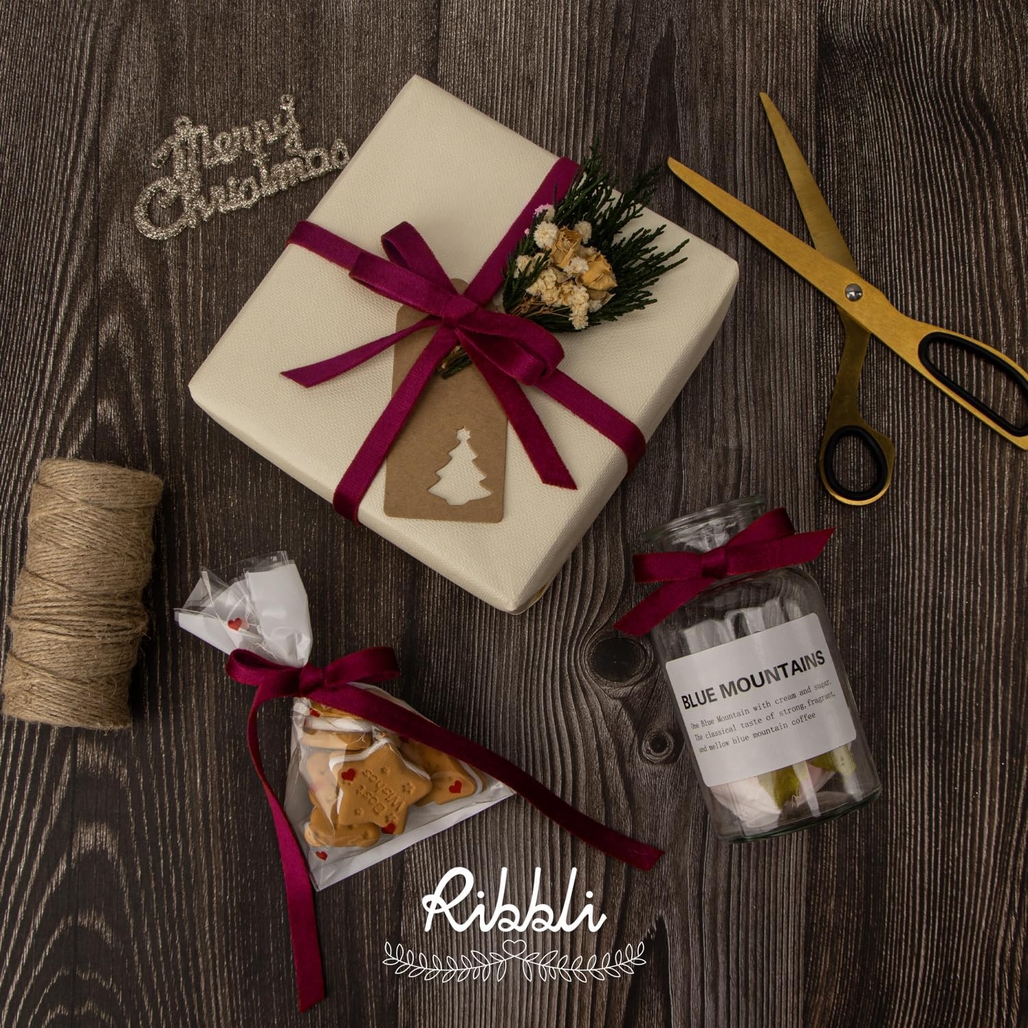 Ribbli Antique Gold Velvet Ribbon 3 Rolls Double Faced 3/8 Inch 18-Yard with Wooden Spool Use for Christmas Tree Ornaments Gift Wrapping Wreath Decoration Wedding Boutonnieres(Burgundy/Gold/Moss)