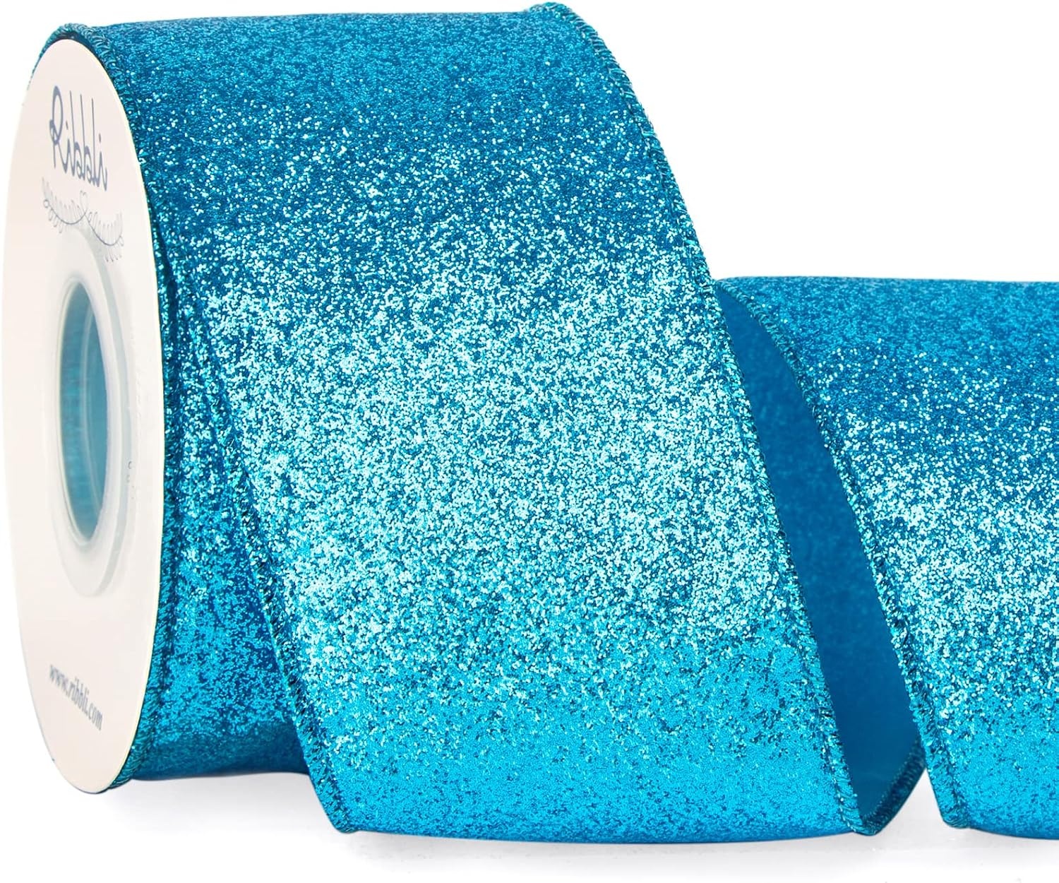 Ribbli Turquoise Blue Glitter Wired Ribbon,Turquoise with Metallic Edge,Christmas Ribbon for Wreath, Christmas Tree Decoration, Gift Wrapping,Home Decor, 2-1/2 Inch x 10 Yards(Turquoise Blue)