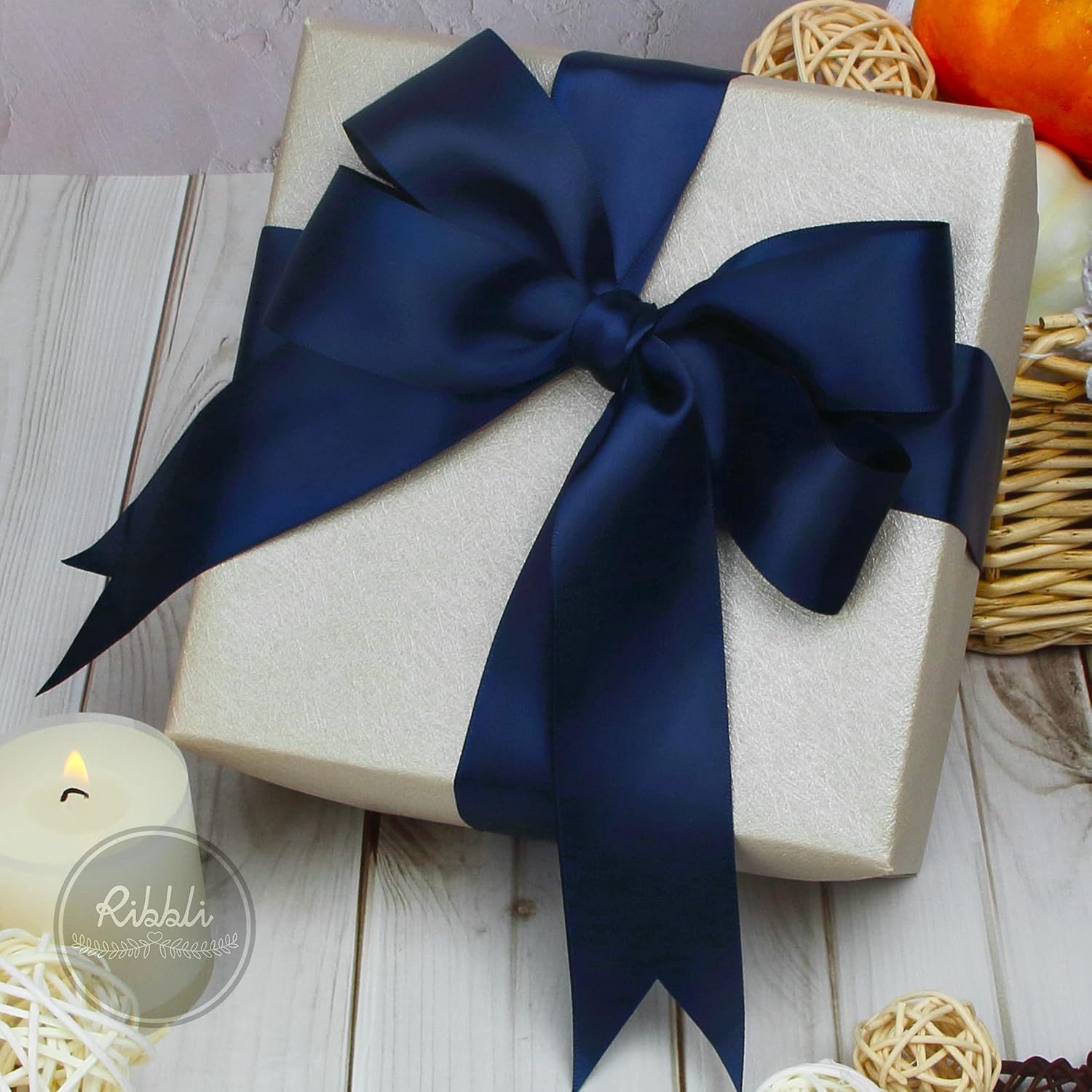 Ribbli Dusty Blue Satin Ribbon Double Faced Satin 1-1/2 Inch x Continuous 50 Yards-Blue Ribbon for Gift Wrapping Crafts Wedding Decoration Bows Bouquet Floral Arrangement(Blue Navy)