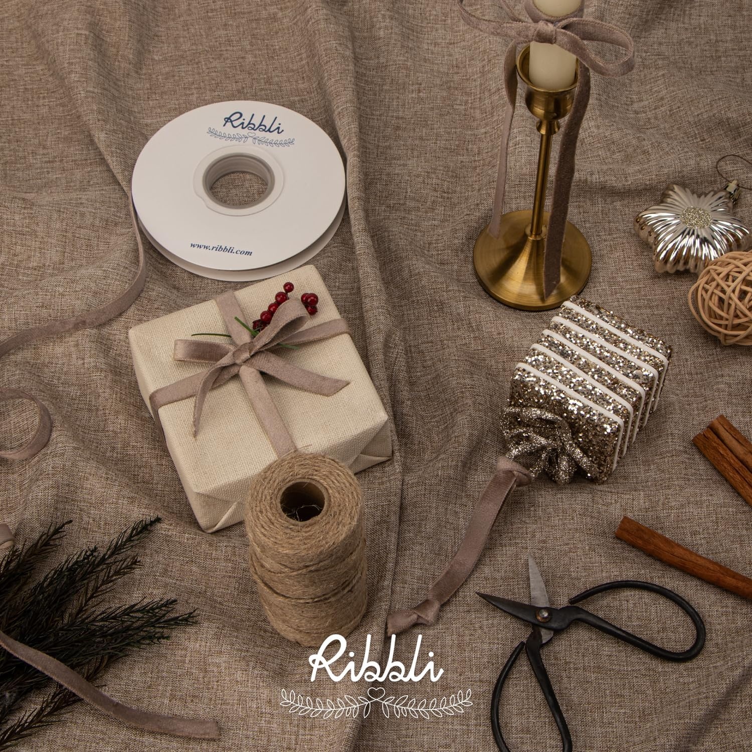 Ribbli Antique Gold Velvet Ribbon 3 Rolls Double Faced 3/8 Inch 18-Yard with Wooden Spool Use for Christmas Tree Ornaments Gift Wrapping Wreath Decoration Wedding Boutonnieres(Camel)
