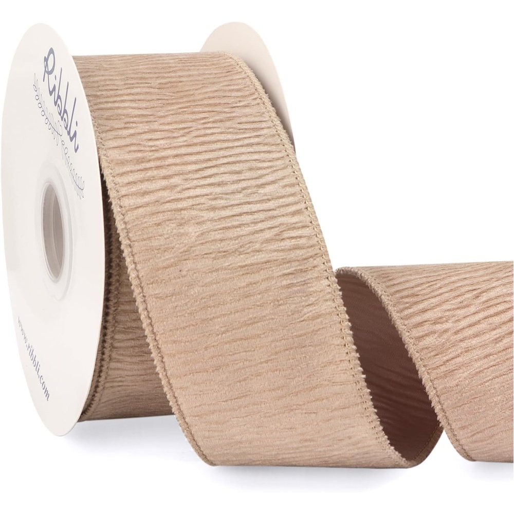 Ribbli Camel Crinkled Velvet Wired Ribbon 2.5 Inch Velvet Christmas Ribbon for Gift Wrapping Christmas Tree Decoration Crafts Wreaths Supplies-Continuous 10 Yards(Camel)
