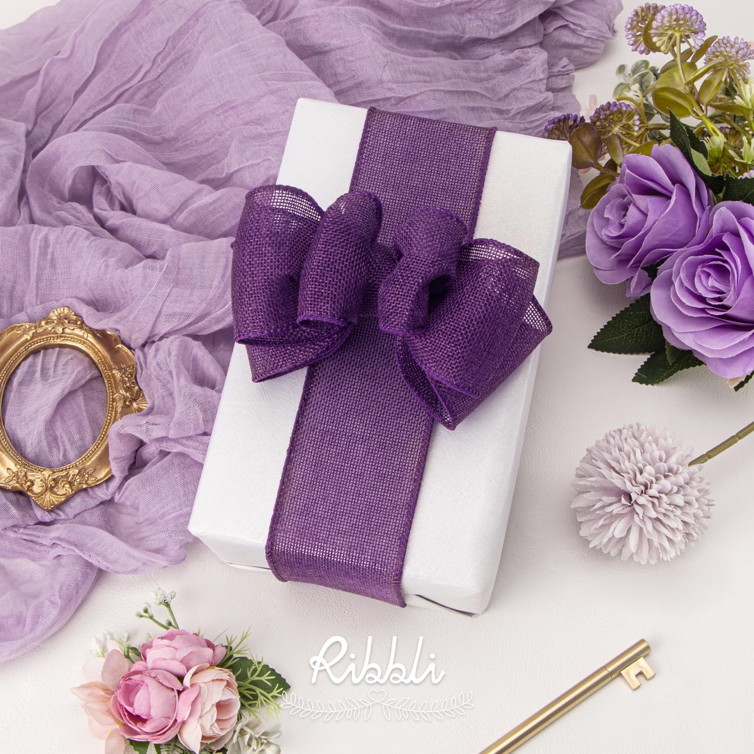 Ribbli Baby Blue Burlap Wired Ribbon,2-1/2 Inch x Continuous 10 Yard, Wired Edge Ribbon for Big Bow,Wreath,Baby Shower Decoration,Outdoor Decoration(Dark Purple)