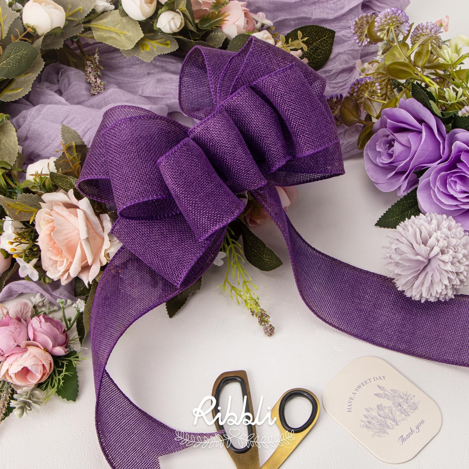 Ribbli Baby Blue Burlap Wired Ribbon,2-1/2 Inch x Continuous 10 Yard, Wired Edge Ribbon for Big Bow,Wreath,Baby Shower Decoration,Outdoor Decoration(Dark Purple)
