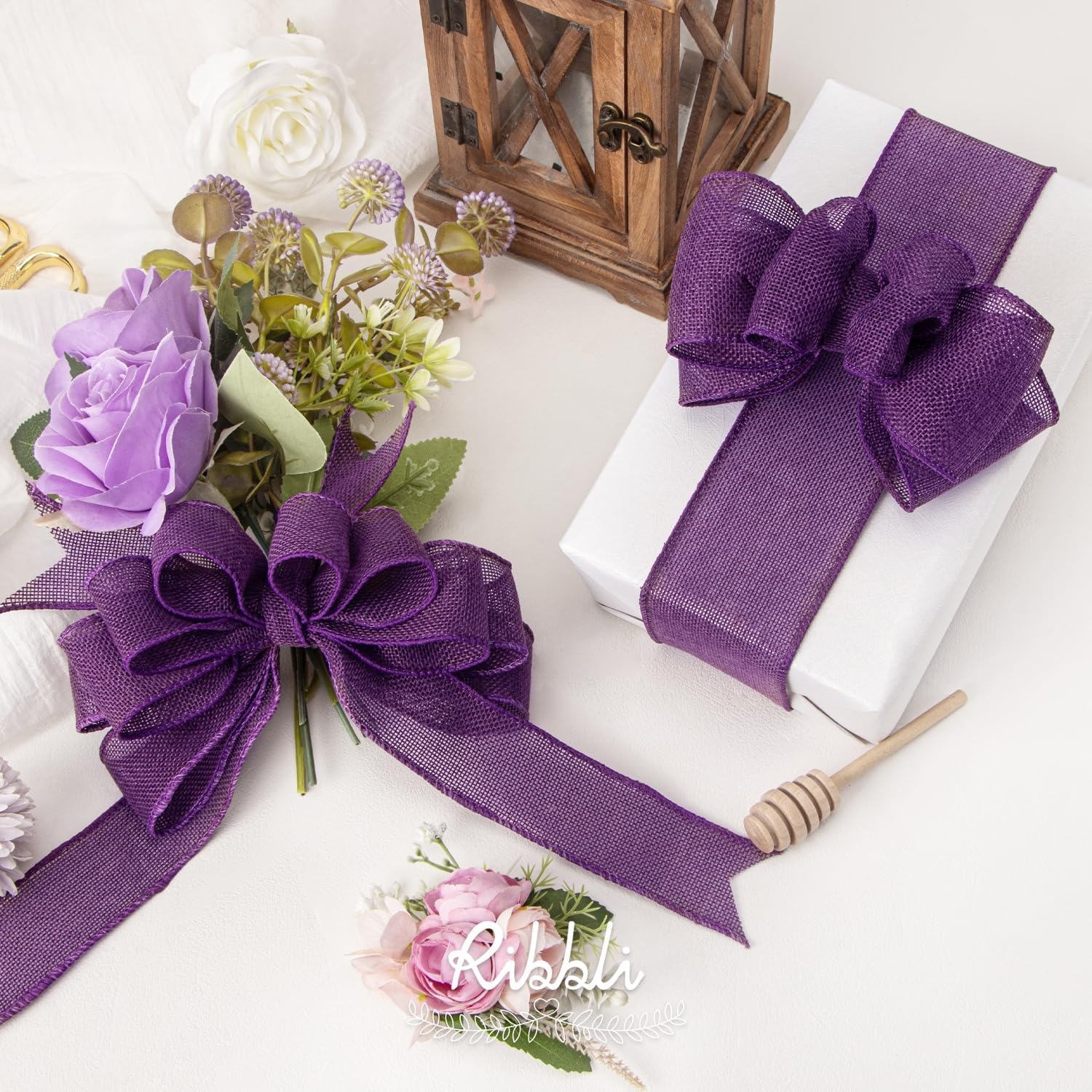Ribbli Baby Blue Burlap Wired Ribbon,2-1/2 Inch x Continuous 10 Yard, Wired Edge Ribbon for Big Bow,Wreath,Baby Shower Decoration,Outdoor Decoration(Dark Purple)