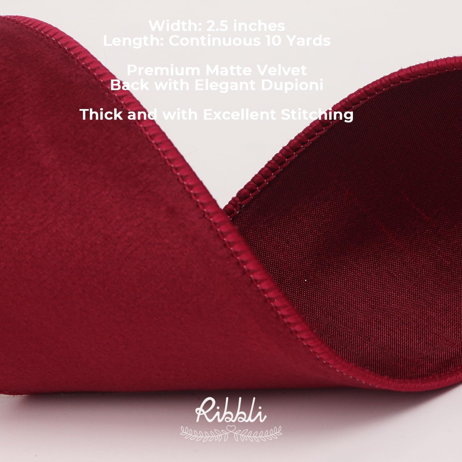Ribbli Sage Green Velvet Wired Ribbon with Dupioni 4 Inch Christmas Ribbon for Gift Wrapping Christmas Tree Decoration Crafts Wreaths Supplies-Continuous 10 Yards(Dark Red)