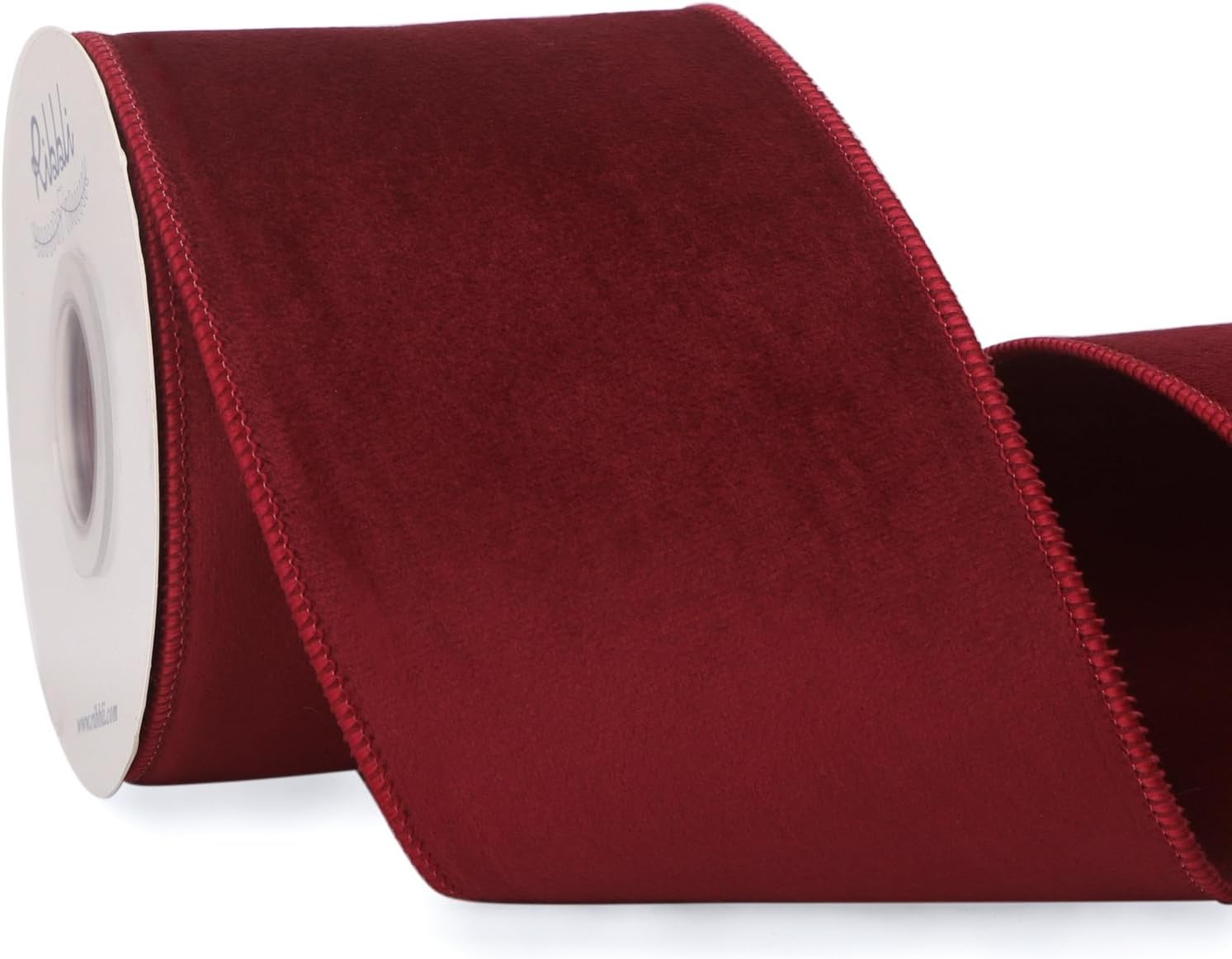 Ribbli Sage Green Velvet Wired Ribbon with Dupioni 4 Inch Christmas Ribbon for Gift Wrapping Christmas Tree Decoration Crafts Wreaths Supplies-Continuous 10 Yards(Dark Red)