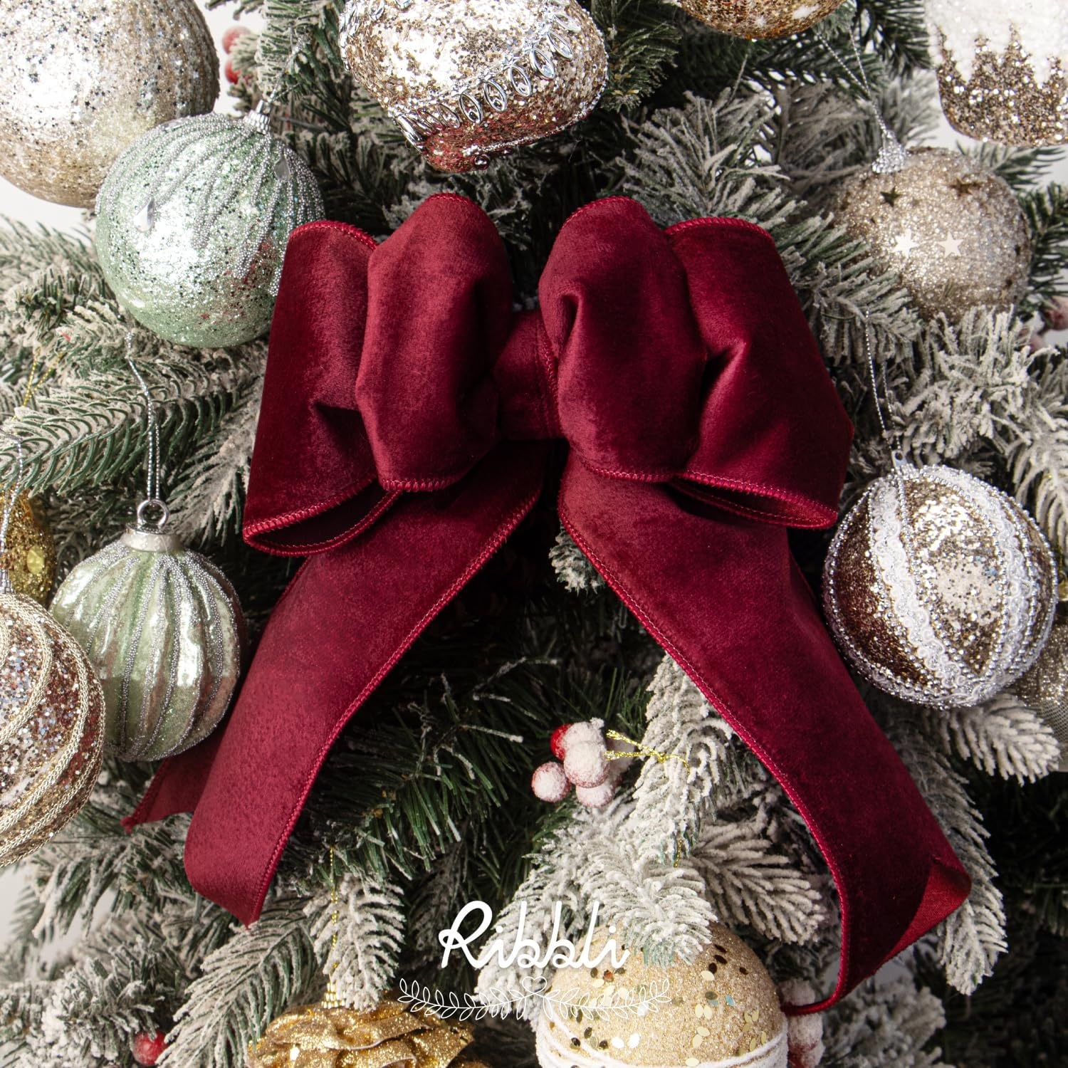 Ribbli Sage Green Velvet Wired Ribbon with Dupioni 4 Inch Christmas Ribbon for Gift Wrapping Christmas Tree Decoration Crafts Wreaths Supplies-Continuous 10 Yards(Dark Red)
